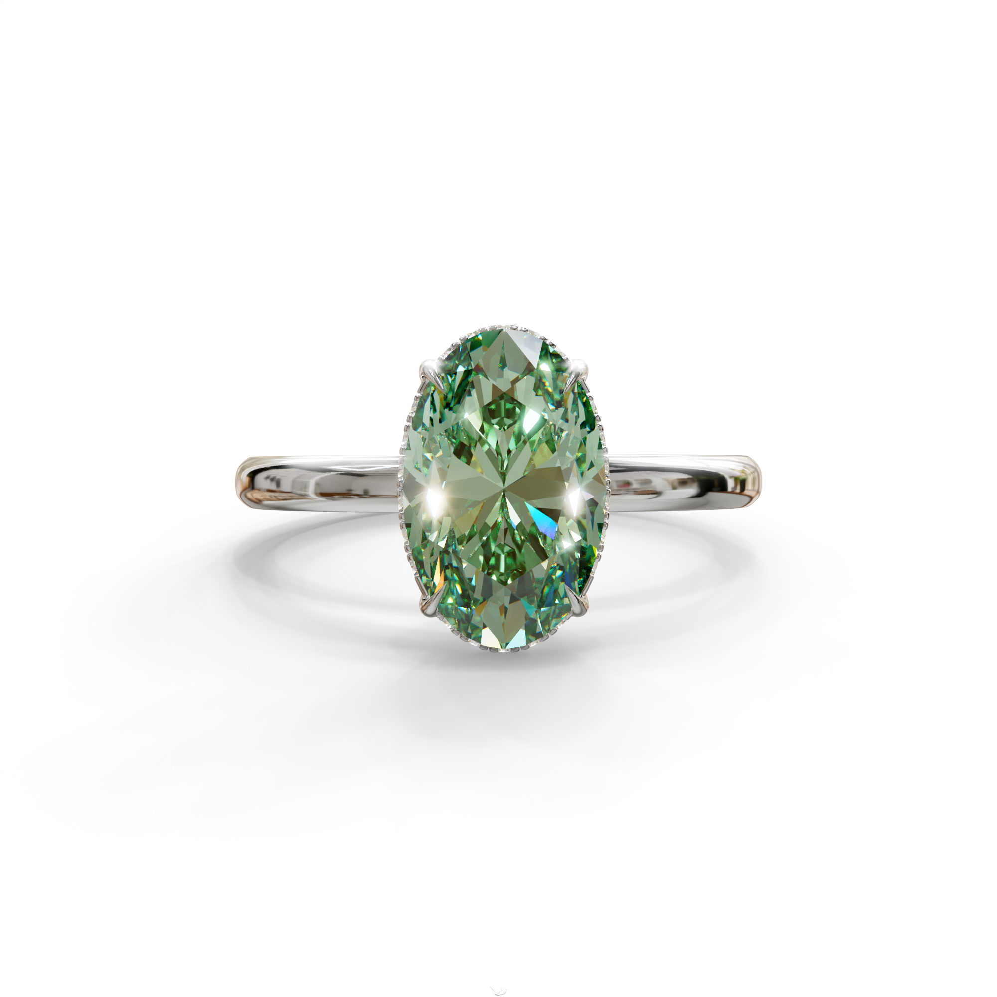 2.5 Carat Green Oval Cut Hidden Halo Lab Diamond Ring - Mi Amor - 10K Solid Gold / White Gold
