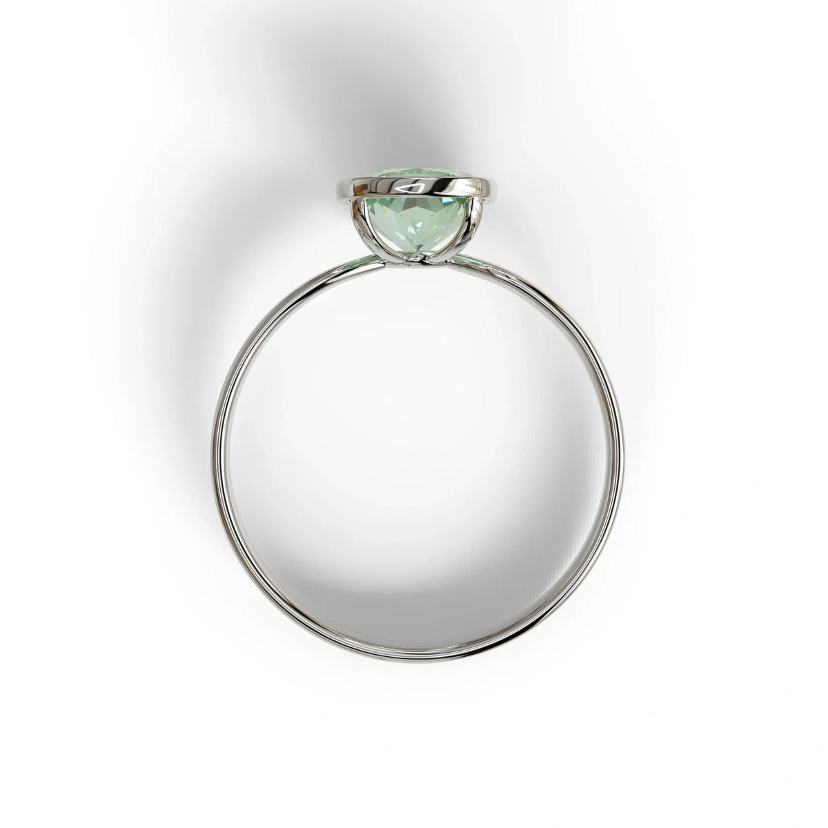 3 Carat Green Elongated Cushion Cut Bezel Set Engagement Ring - Astrae