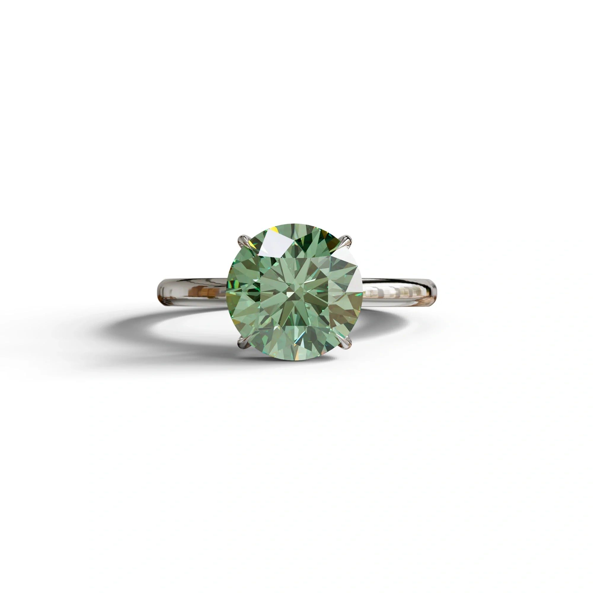 Green Round Cut Solitaire Lab Diamond Engagement Ring - Italia - 2 Carat / 10K Solid Gold / White Gold