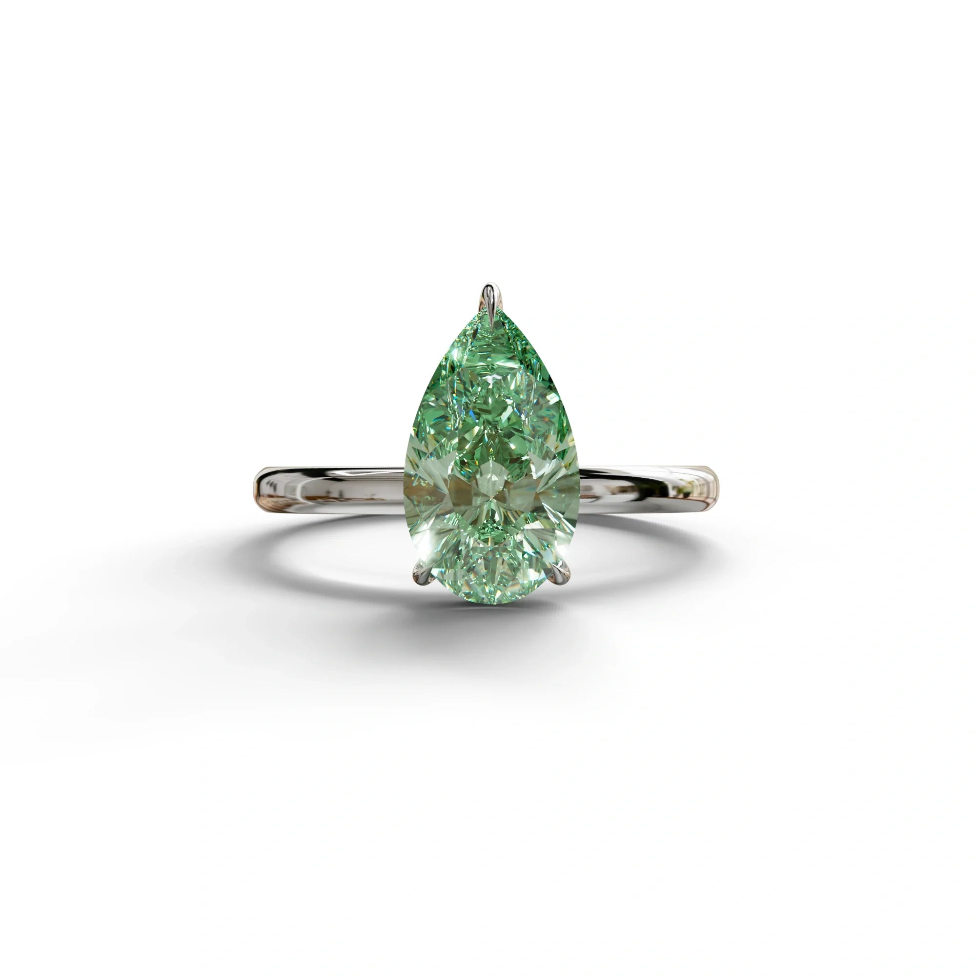 Green Pear Cut Solitaire Lab Grown Diamond Engagement Ring - Maniola - 2 Carat / 10K Solid Gold / White Gold