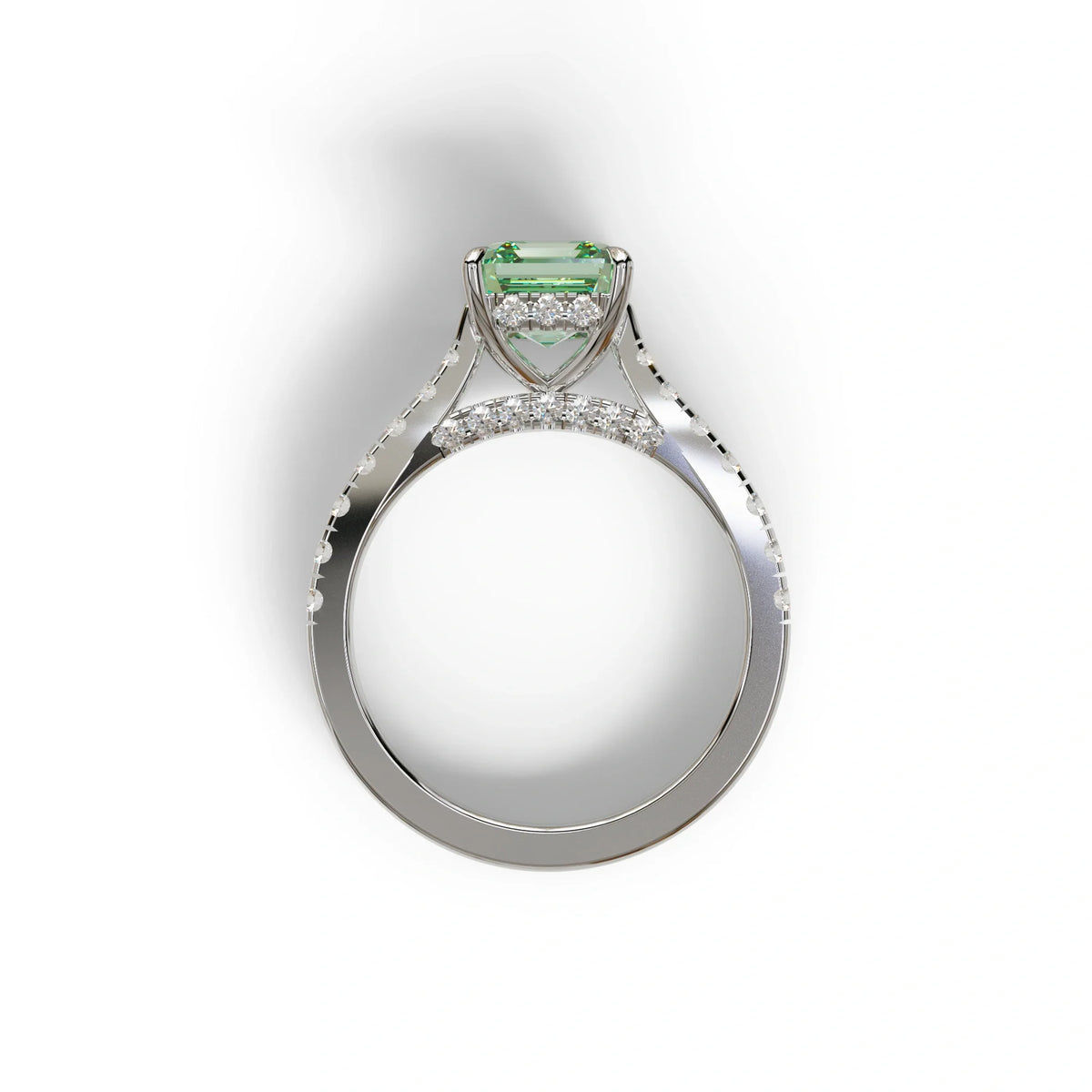 2 Carat Fancy Vivid Green Asscher Cut Lab Grown Diamond Engagement Ring | Hidden Halo & Pave - Kay