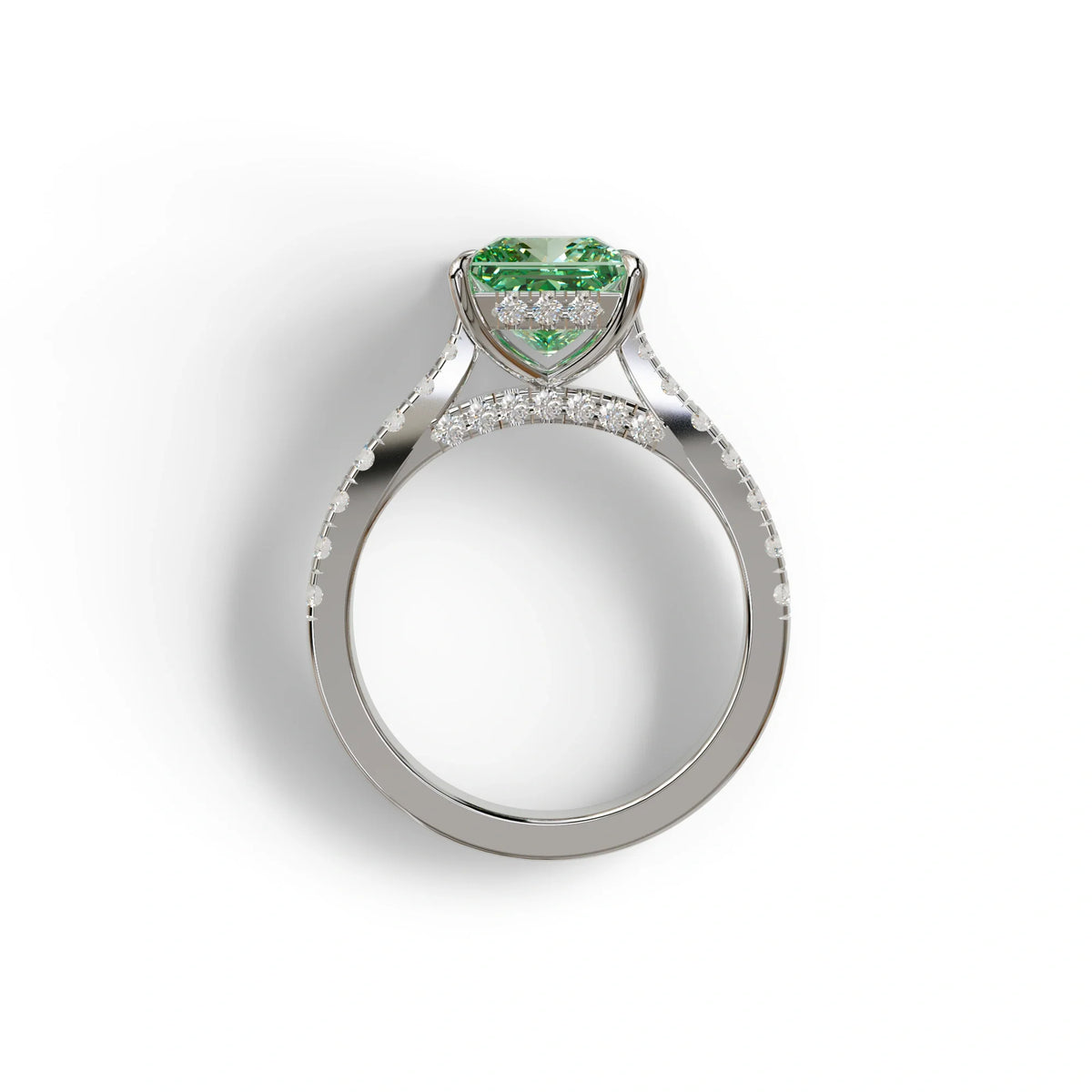 2.5 Carat Green Princess Cut Hidden Halo & Pave Lab Diamond Ring - Aries