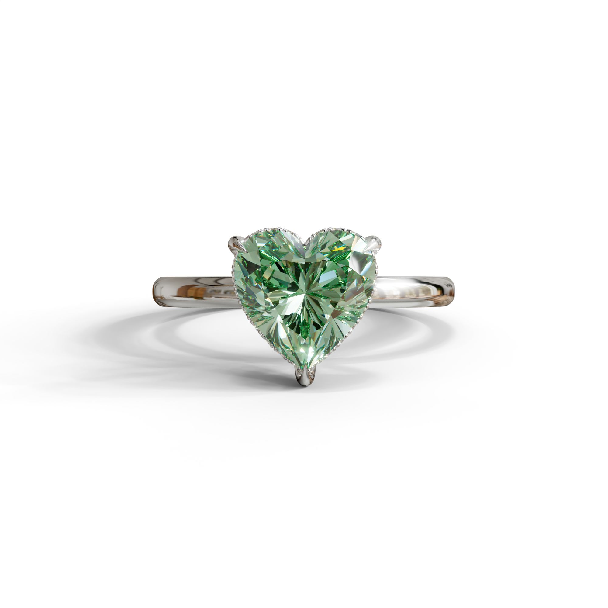 3 Carat Green Heart Cut Hidden Halo Set Lab Grown Diamond Engagement Ring - 10K Solid Gold / White Gold