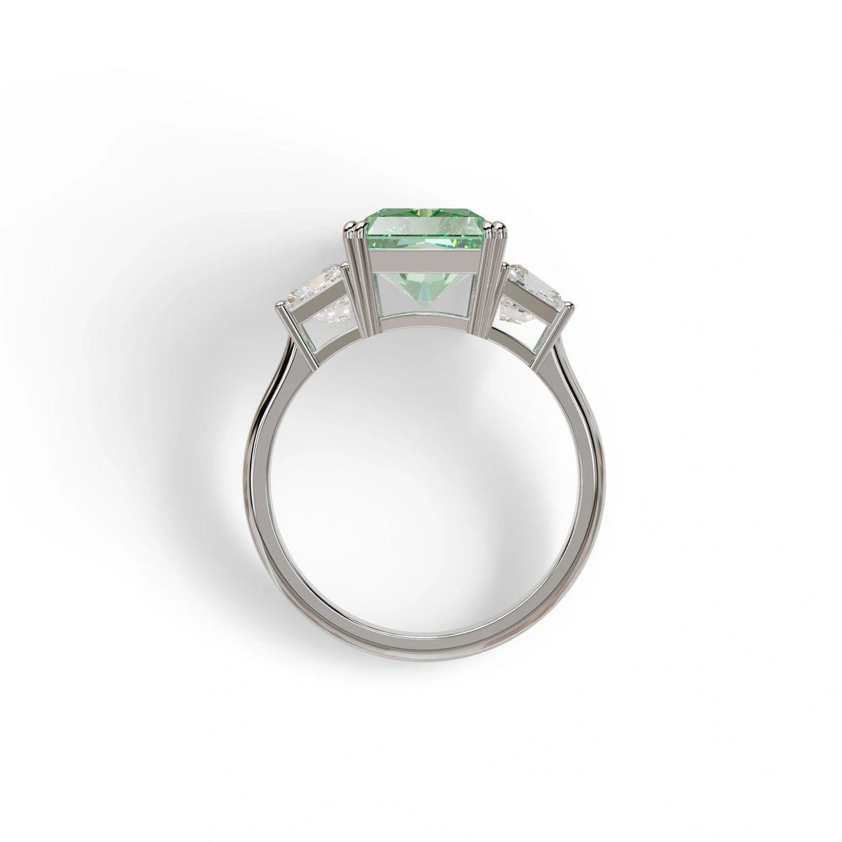 4 Carat Green Lab Grown Diamond Engagement Ring – Radiant Cut Three Stone | Taco