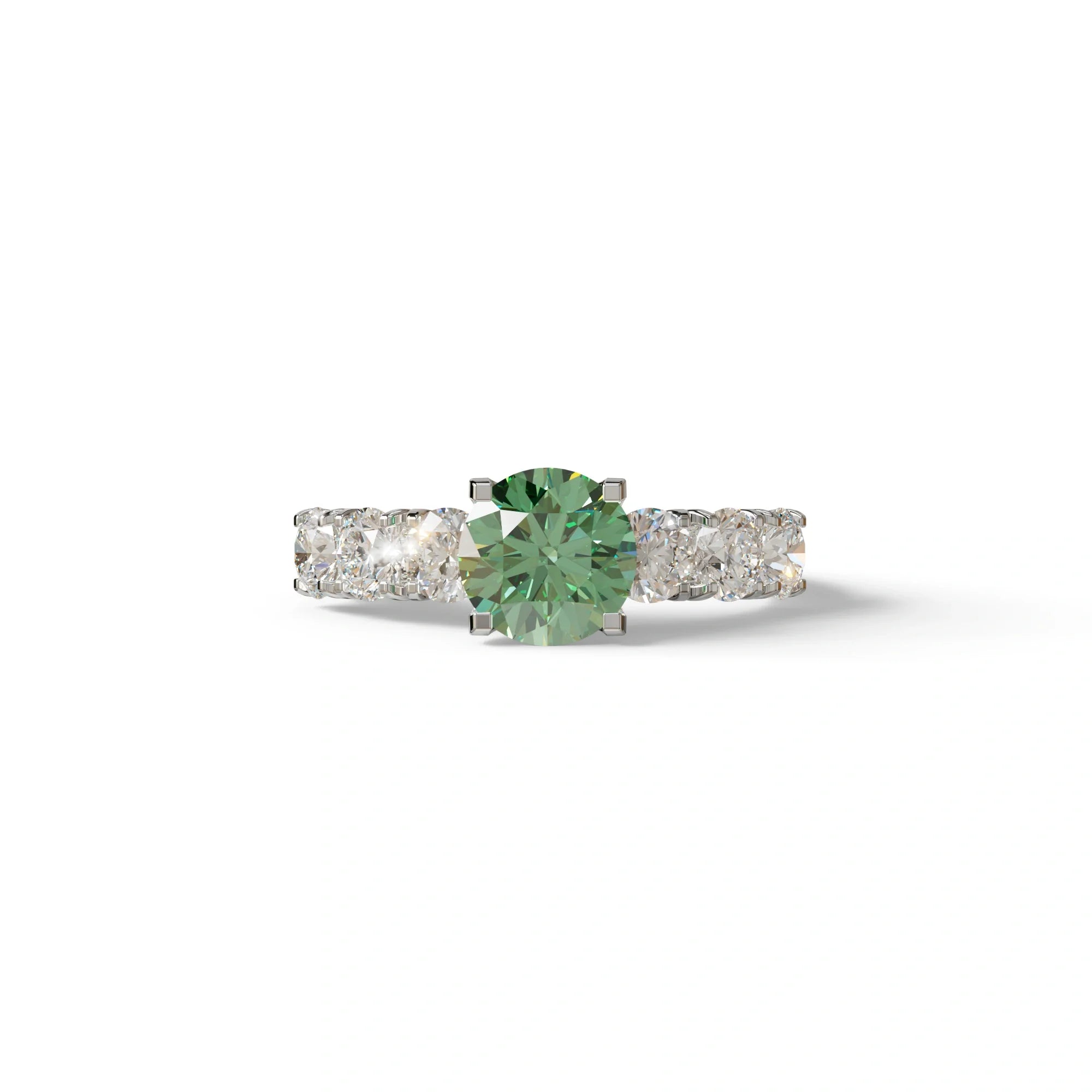 3 Carat Green Round Cut Half Eternity Lab Diamond Engagement Ring - Angeleno - 10K Solid Gold / White Gold