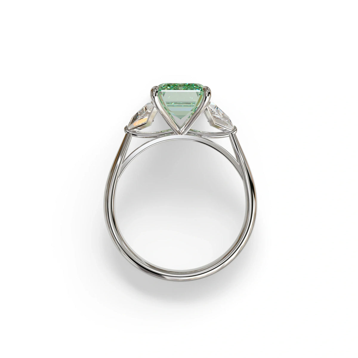 3Ct Fancy Vivid Green Emerald Cut Lab Grown Diamond Three stone Engagement Ring - Polaris