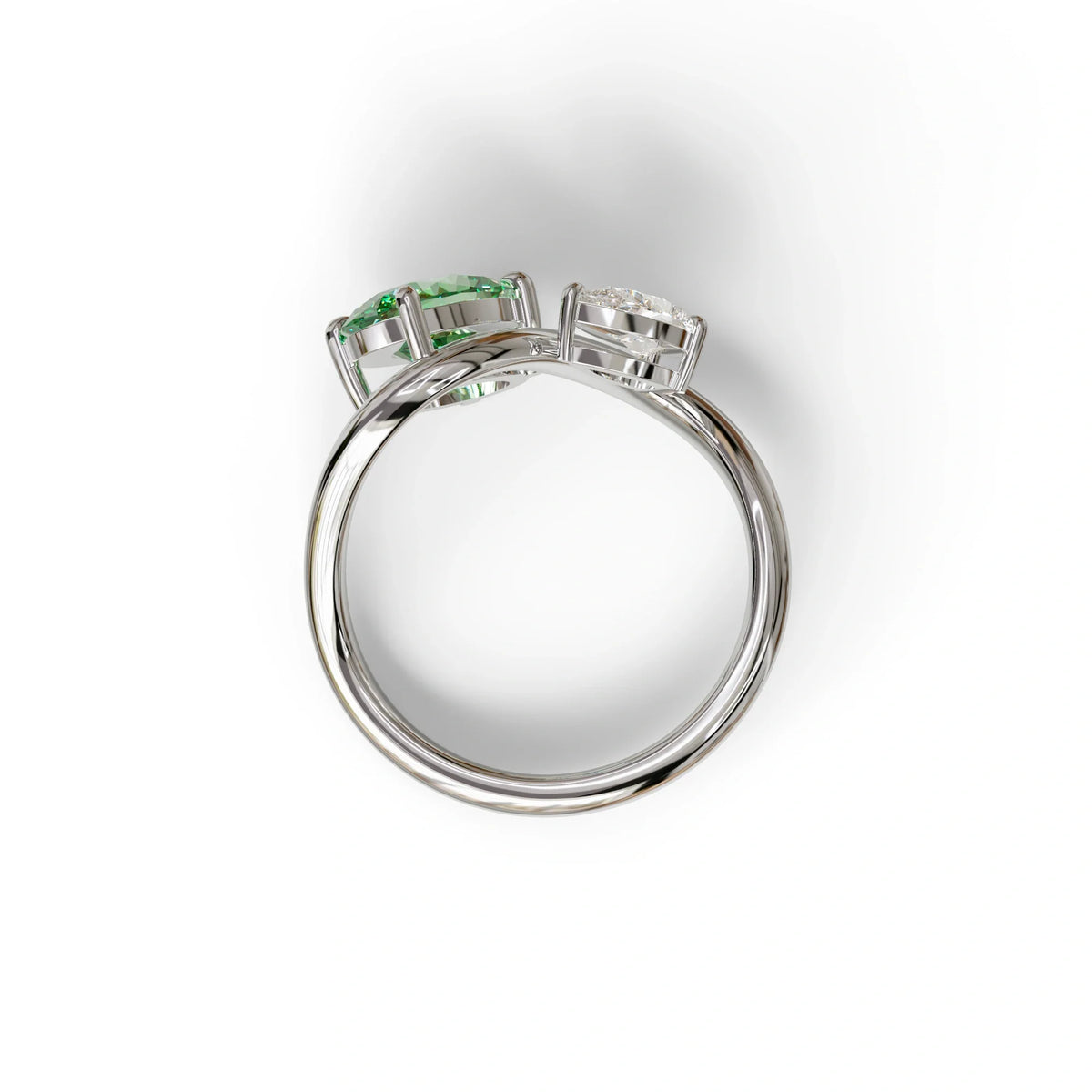 3 Carat Green Oval and Pear Cut Lab Diamond Engagement Ring - Toi Et Moi