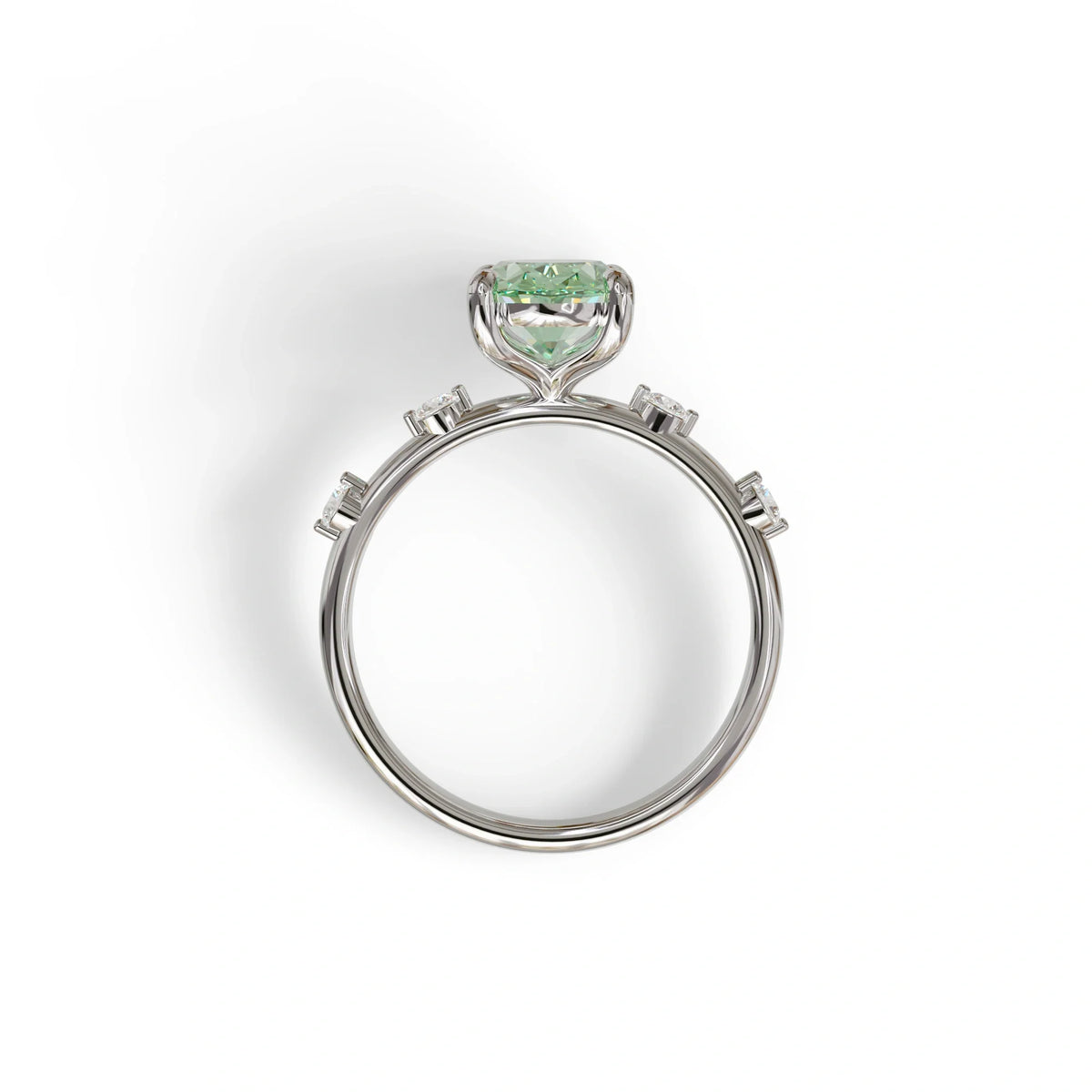 2 Ct Green Oval Cut Lab Diamond In Space-Chanel Setting Ring - Celestial