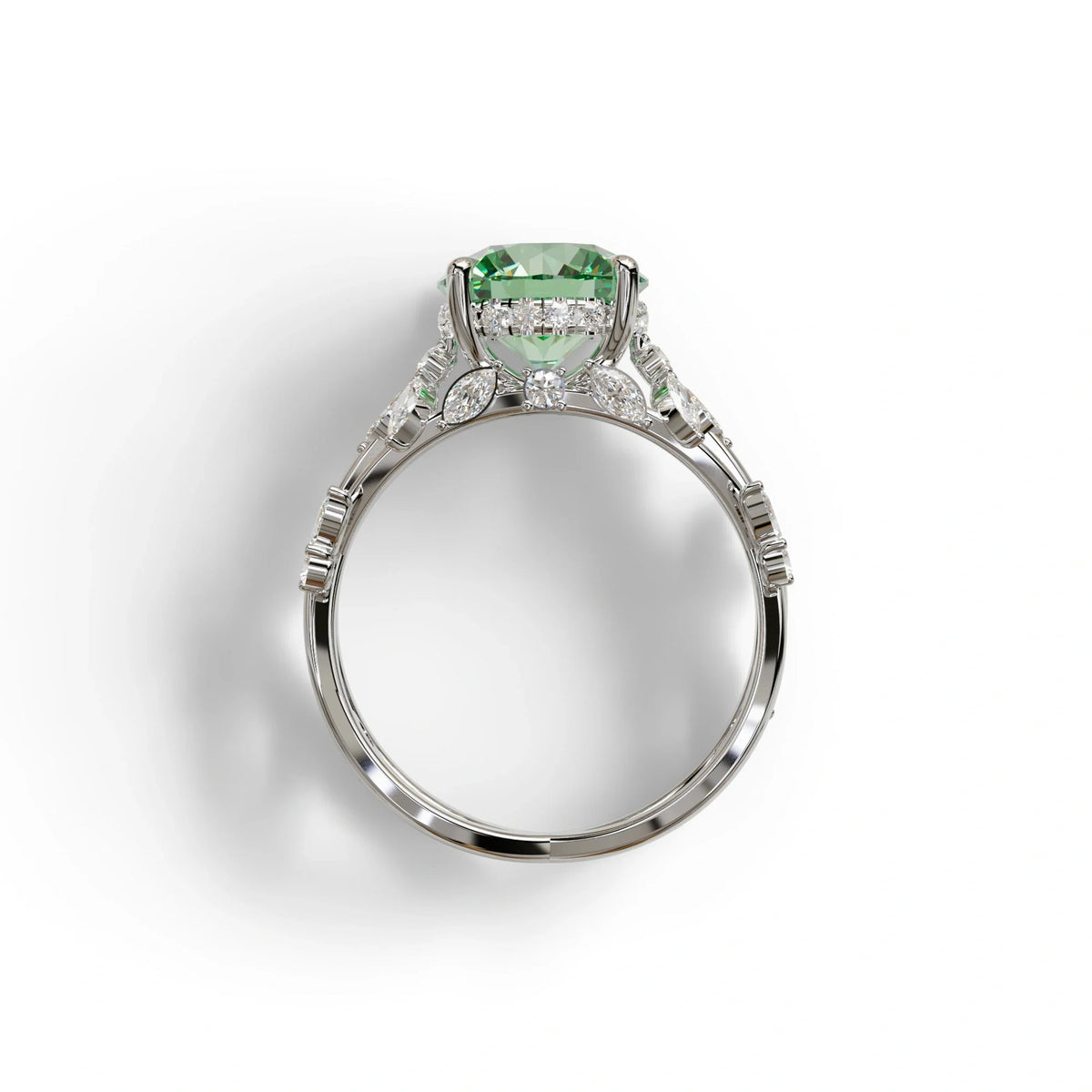 Natural inspired 3 Carat Green Round Cut Lab Diamond Engagement Ring - Catalina