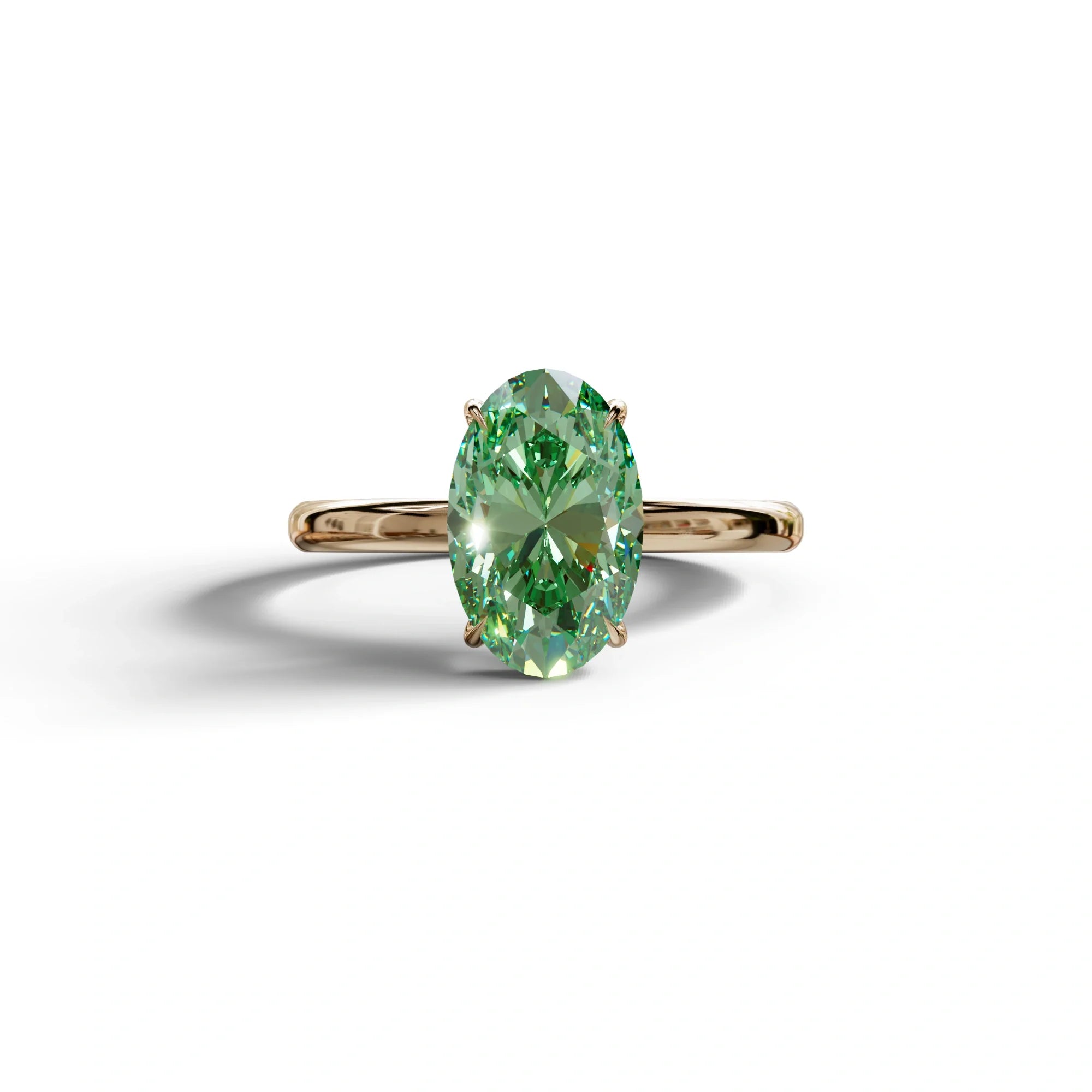 Green Oval Cut Solitaire Lab Grown Diamond Engagement Ring - Curiosa - 2 Carat / 10K Solid Gold / Rose Gold
