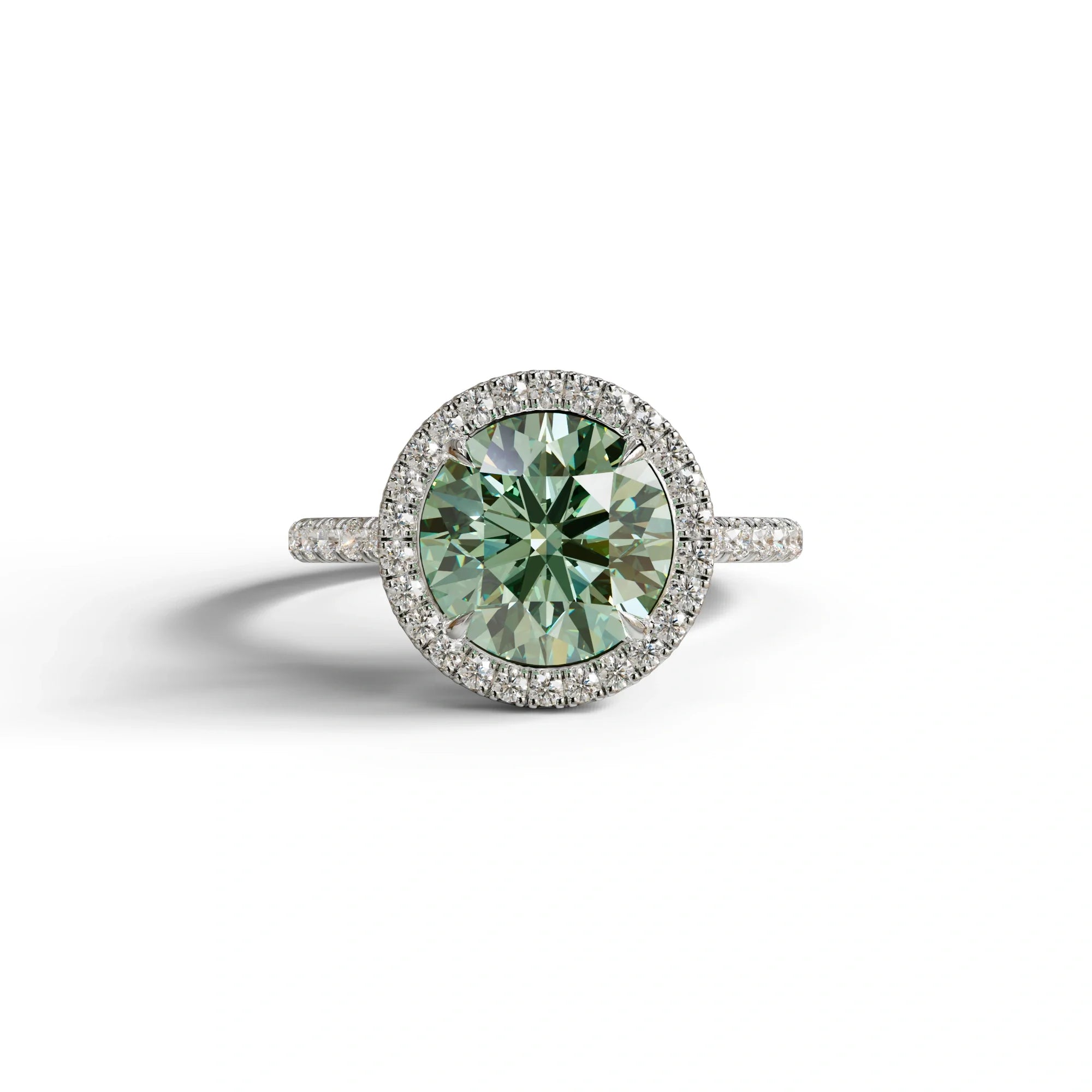Fancy Vivid Green Round Cut Halo & Pave Lab Grown Diamond Engagement Ring - Flutura - 2 Carat / 10K Solid Gold / White