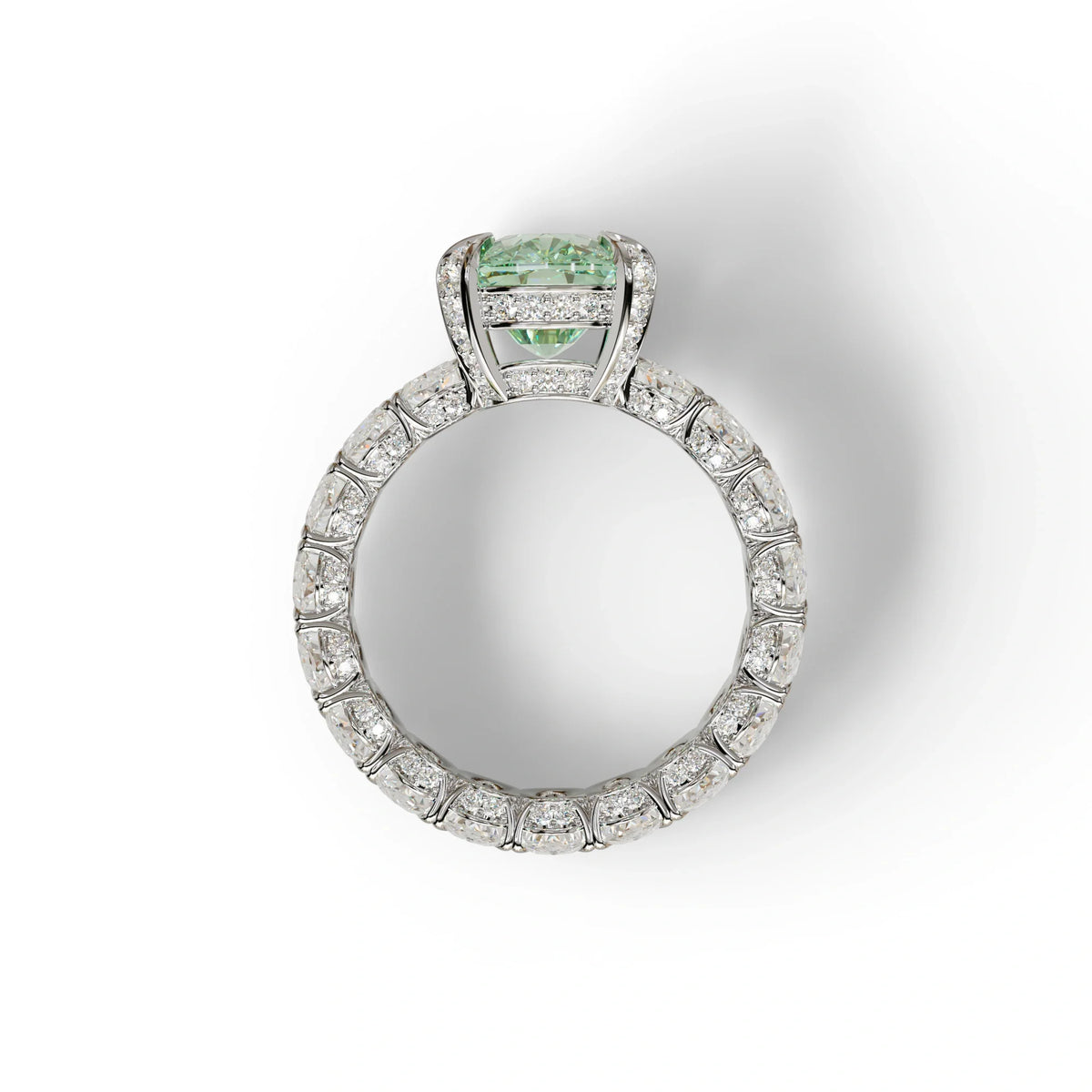 4 Carat Green Cushion Cut Full Eternity Lab Grown Diamond Ring - Enigma
