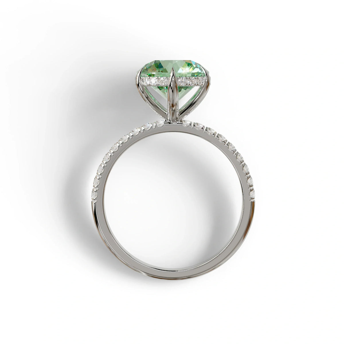 2.5 Carat Green Round Cut Hidden Halo & Pave Lab Diamond Ring - Hyper Saga