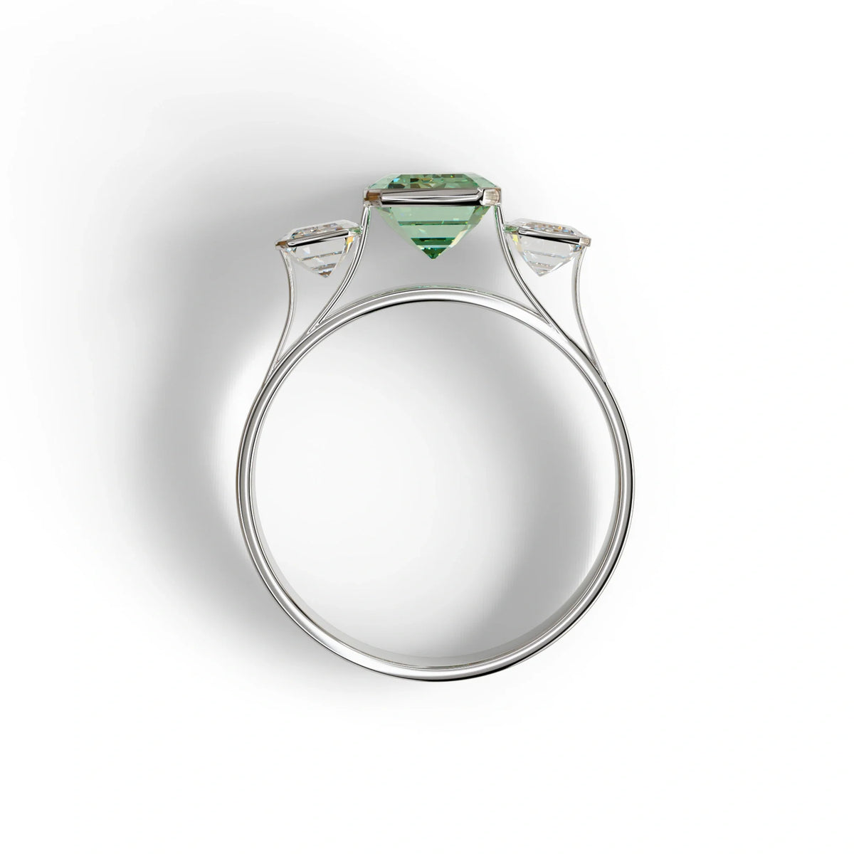 Three Stone 3 Carat Emerald cut Green Lab Grown Diamond Engagement Ring - Elaris