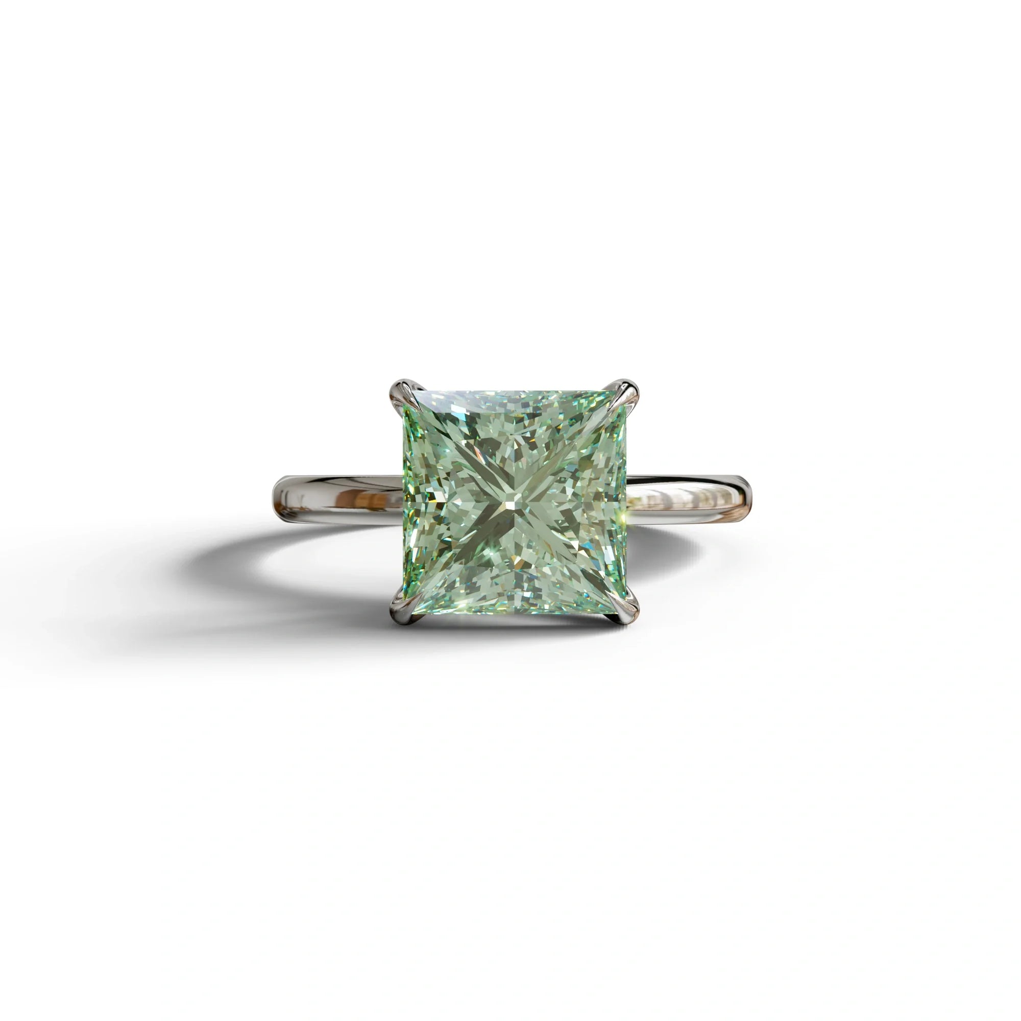 Green Princess Cut Solitaire Lab Grown Diamond Engagement Ring - Speyeria - 2 Carat / 10K Solid Gold / White Gold