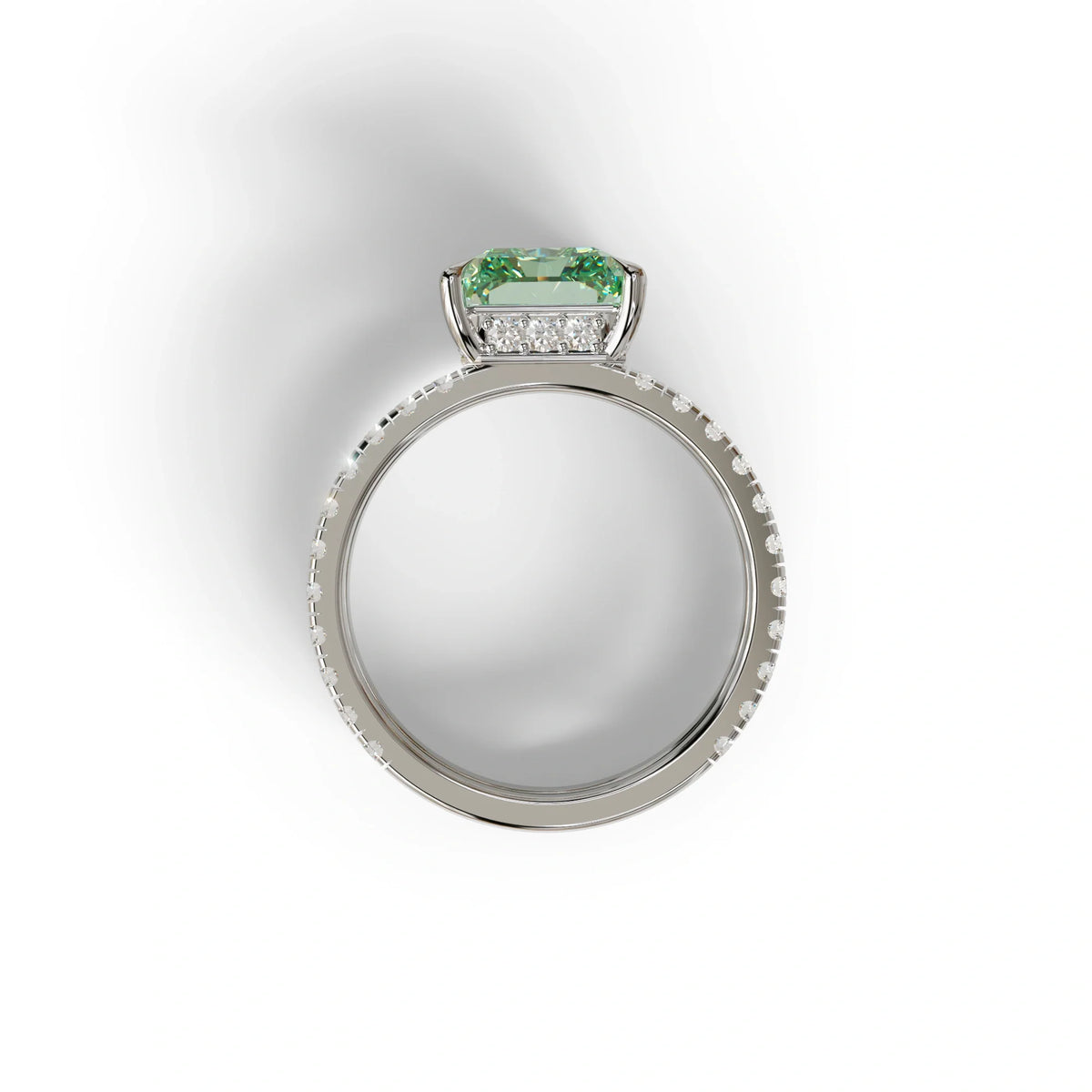 Green Color Radiant Cut Lab Diamond Engagement Ring | Double Band Hidden Halo - Billie