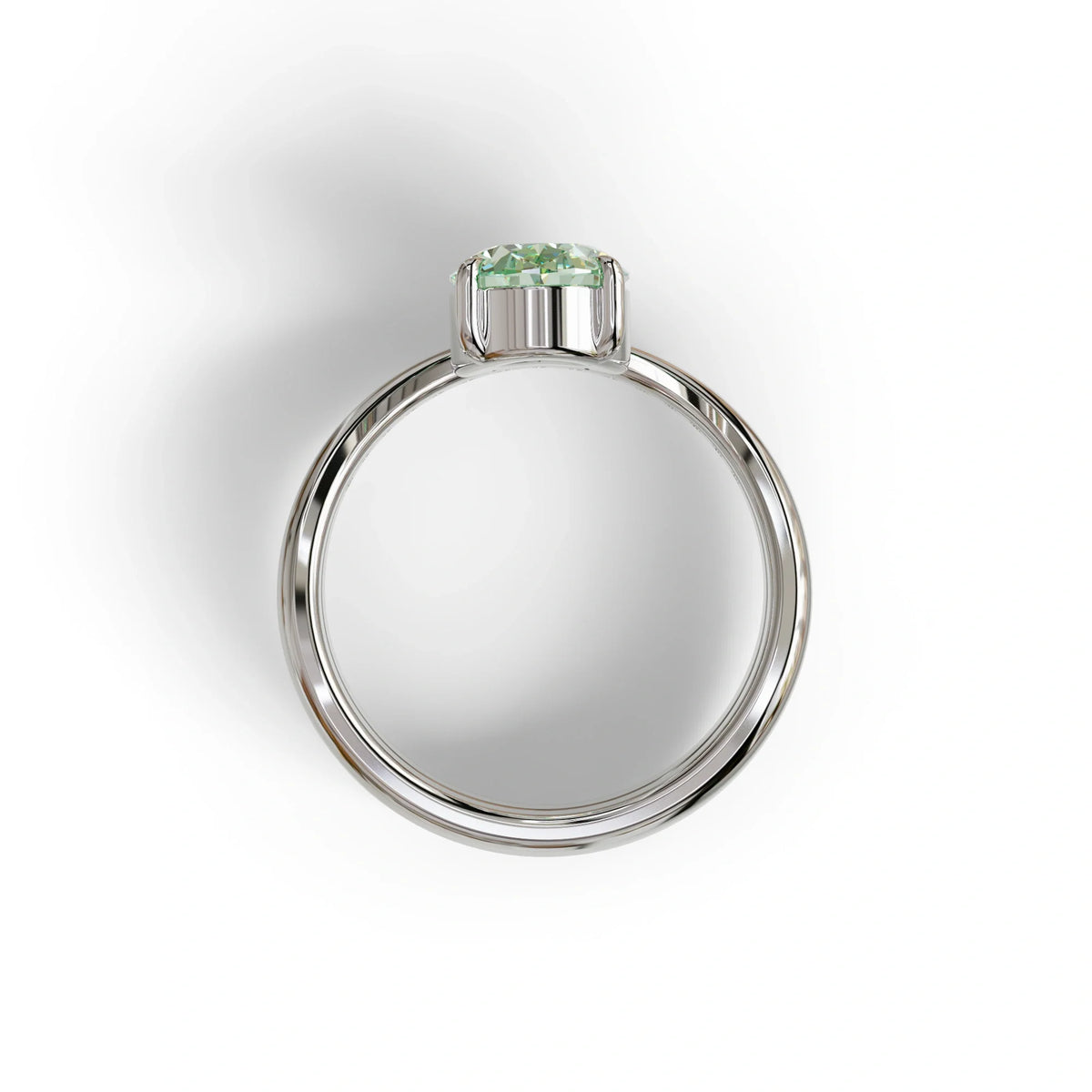 2 Carat Fancy Green Oval Cut Lab Grown Diamond Ring | Curve Setting - Brilliance