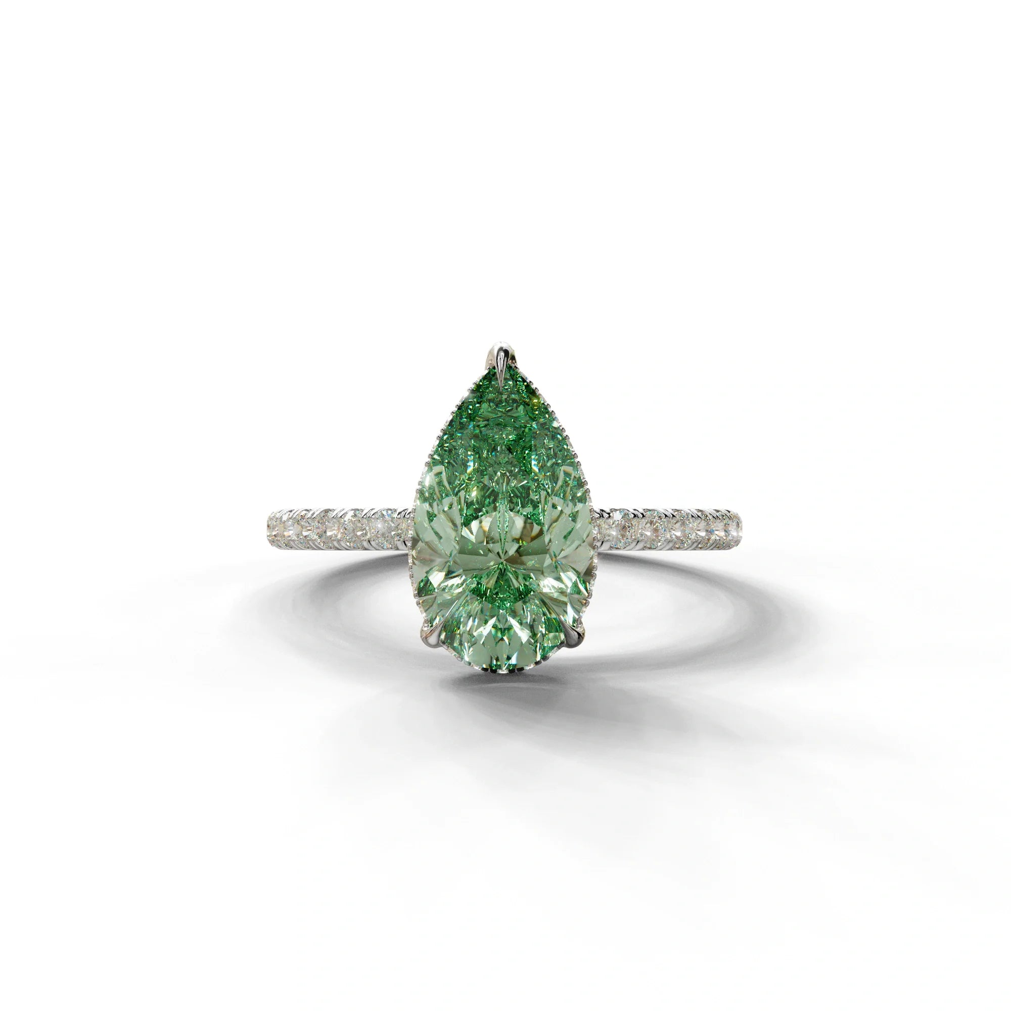 2 Carat Green Pear Cut Hidden Halo & Pave Lab Diamond Ring - 10K Solid Gold / White Gold