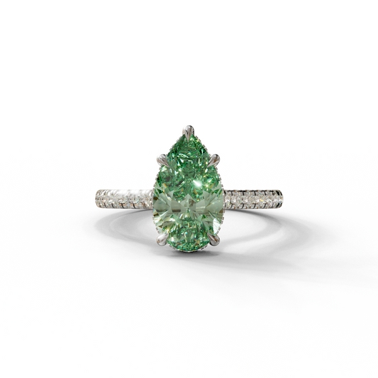 3 Carat Green Pear Cut Hidden Halo & Pave Set Lab Diamond Ring - Eblouissant