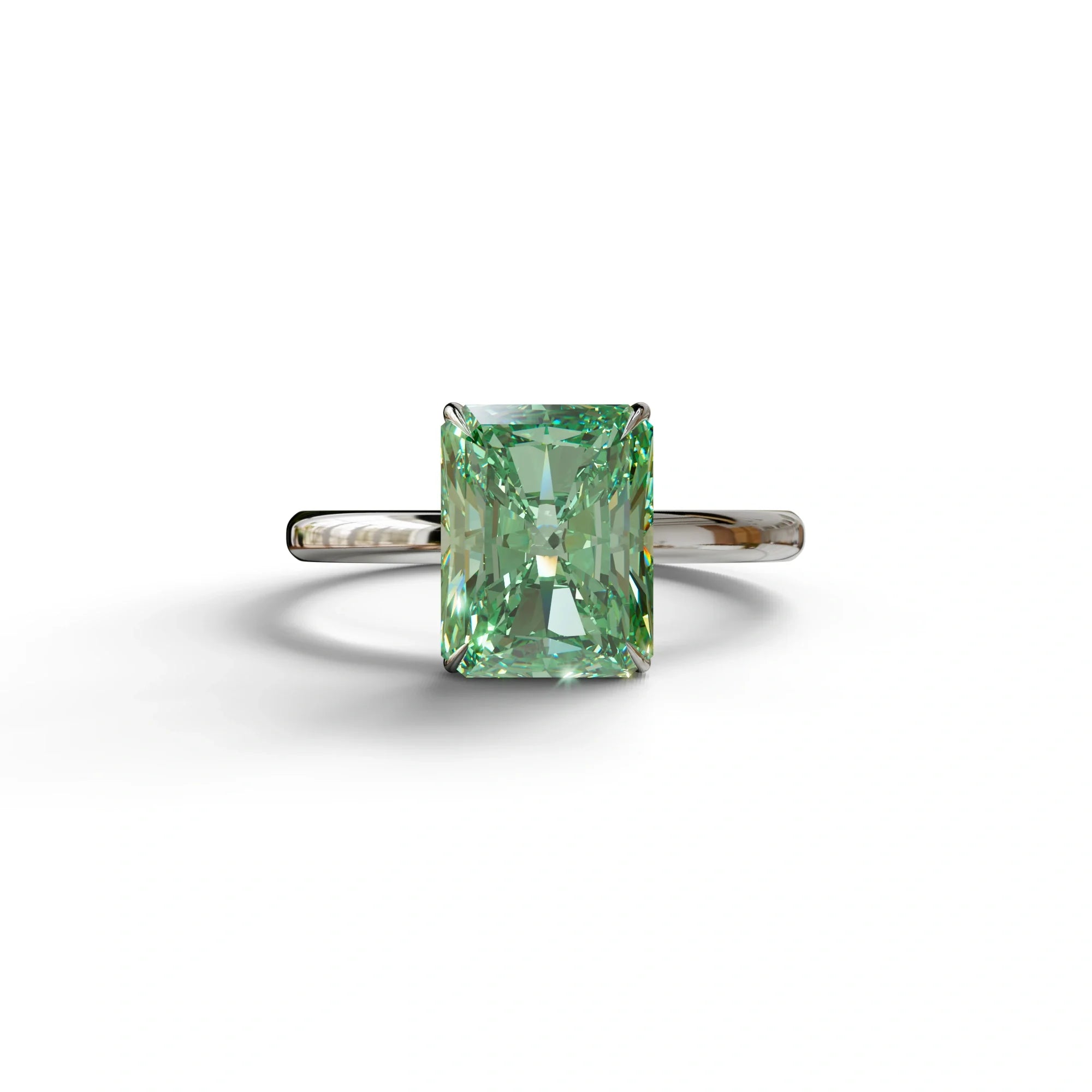 Green Radiant Cut Solitaire Lab Grown Diamond Engagement Ring - Papilia - 2 Carat / 10K Solid Gold / White Gold