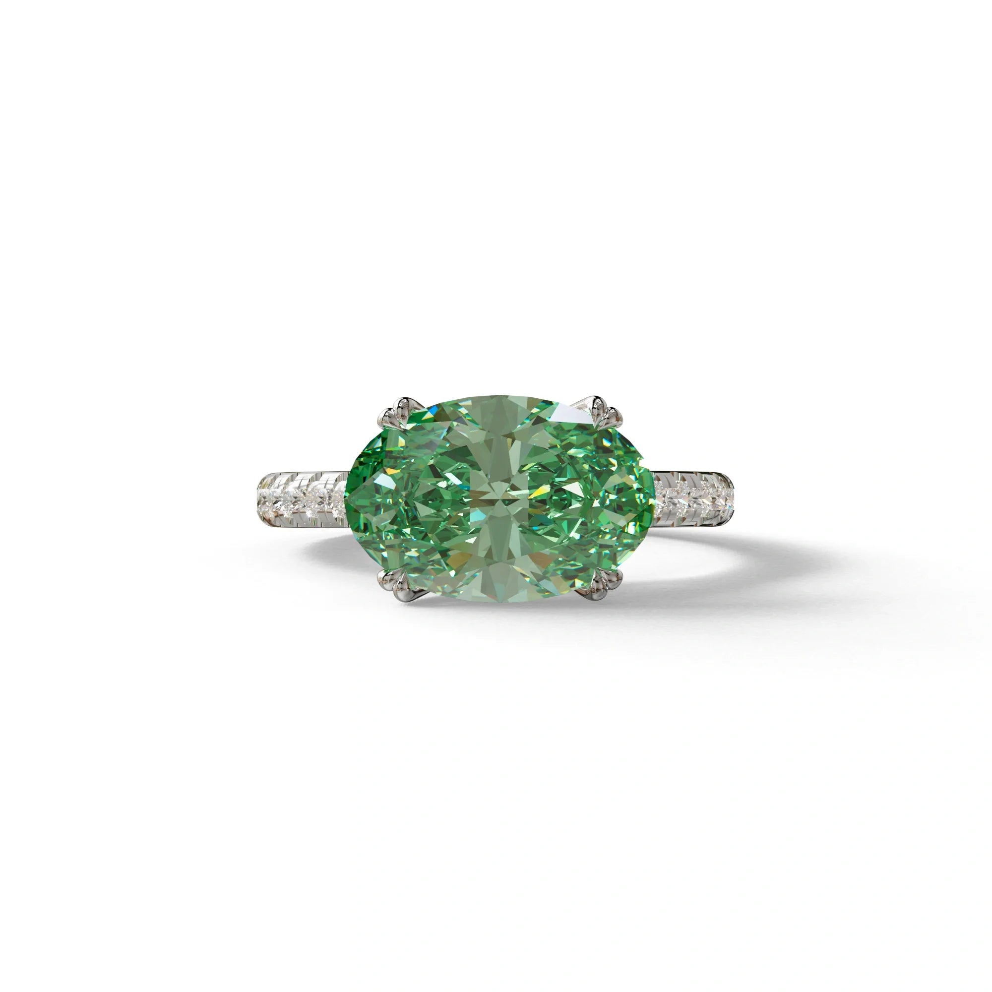 3 Carat Green Oval Lab Diamond Engagement Ring - Ellipse - 10K Solid Gold / White Gold