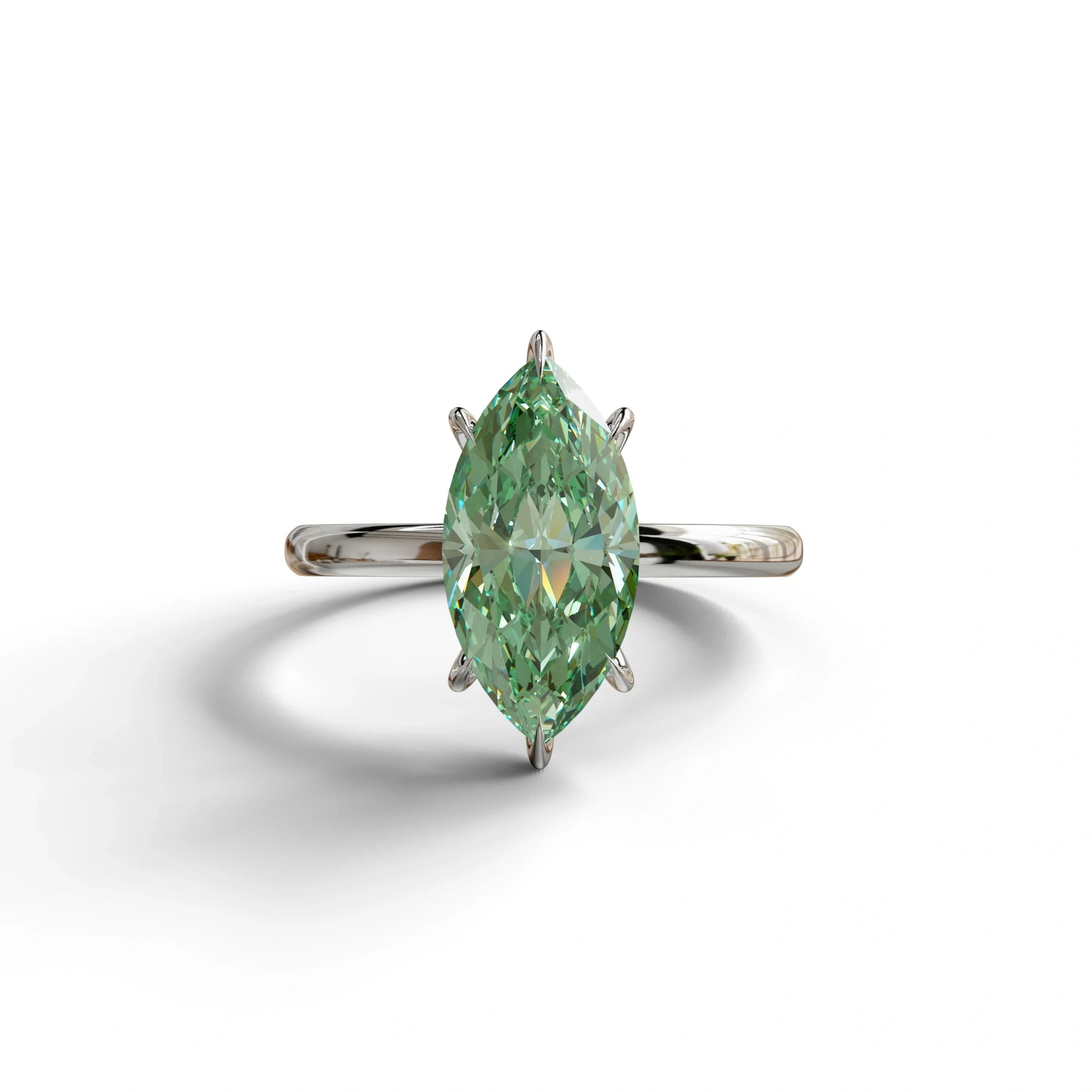 Fancy Vivid Green Marquise Cut Solitaire Lab Grown Diamond Engagement Ring - Celestina - 2 Carat / 10K Solid Gold