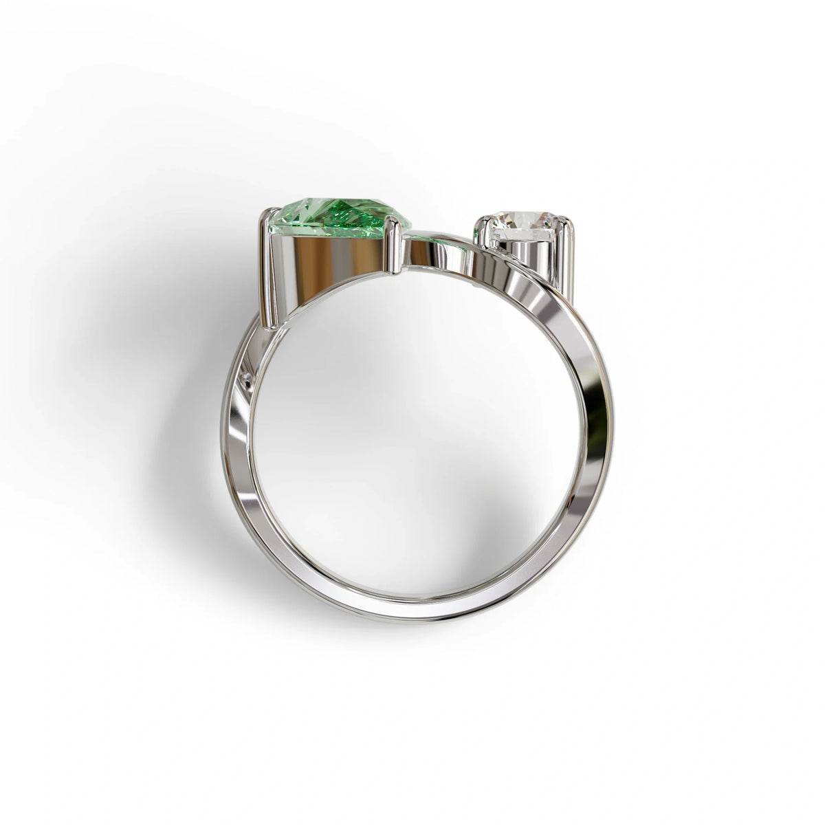 2.8 Carat Green Pear and Round Cut Lab Diamond Engagement Ring - Toi Et Moi