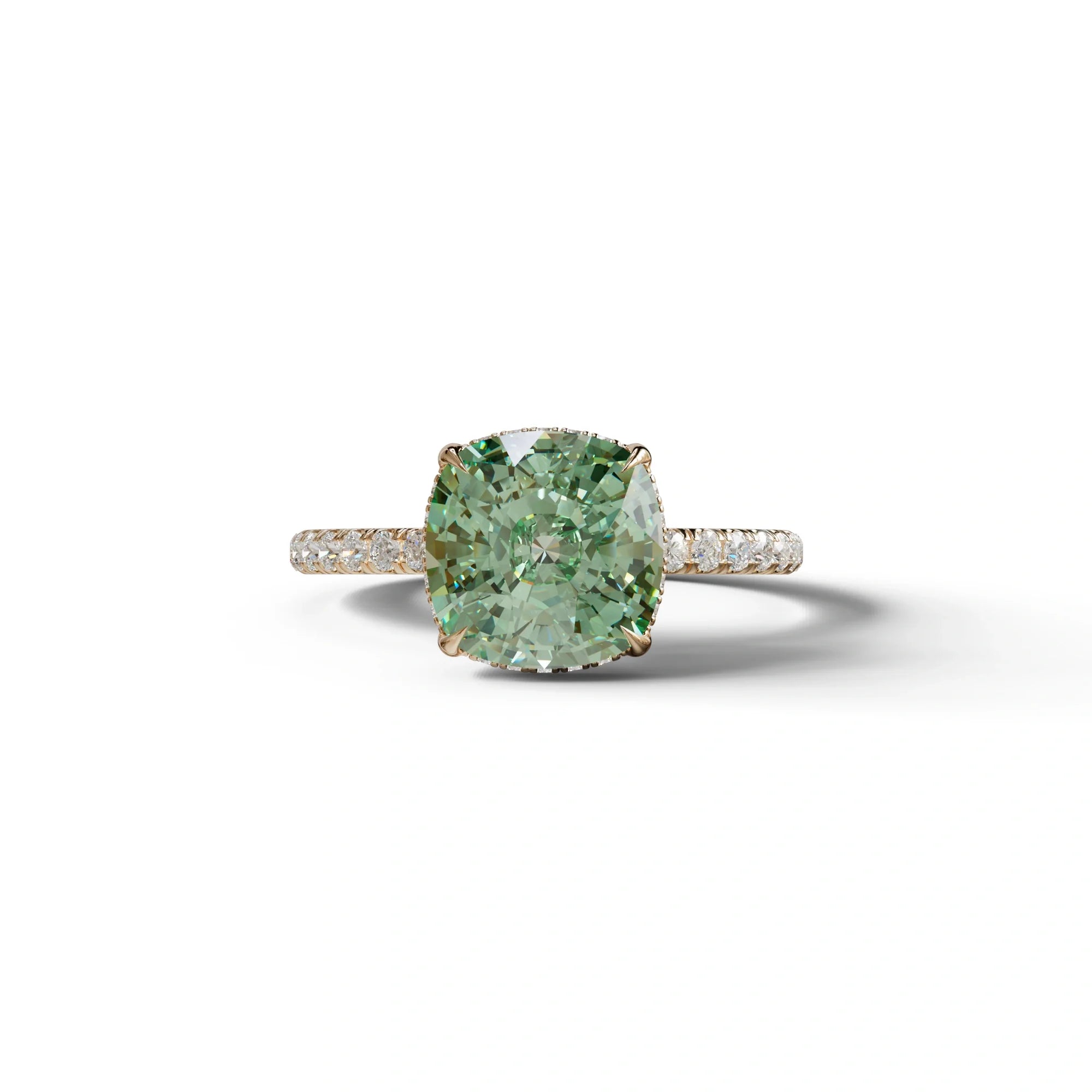 2.5 Carat Green Cushion Cut Hidden Halo & Pave Lab Grown Diamond Ring - 10K Solid Gold / Rose Gold