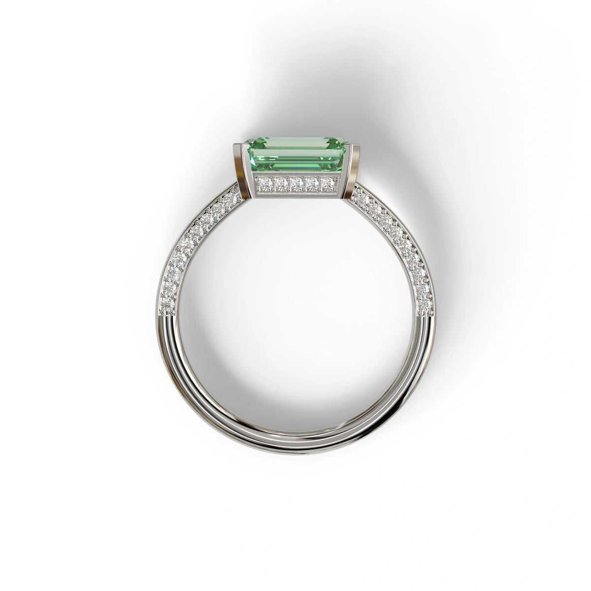 2.5 Ct Fancy Vivid Green Emerald Cut Lab Diamond In Pave-Chanel Setting Ring - Qiqi