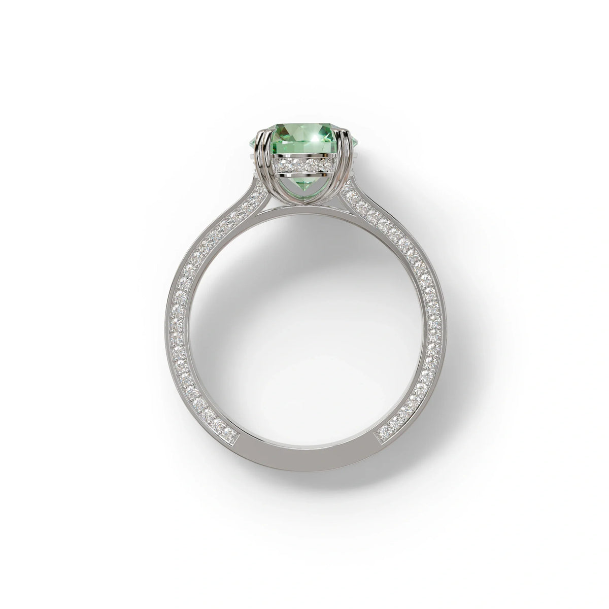 2 Carat Green Round Cut Hidden Halo Lab Diamond Engagement Ring - Maeve
