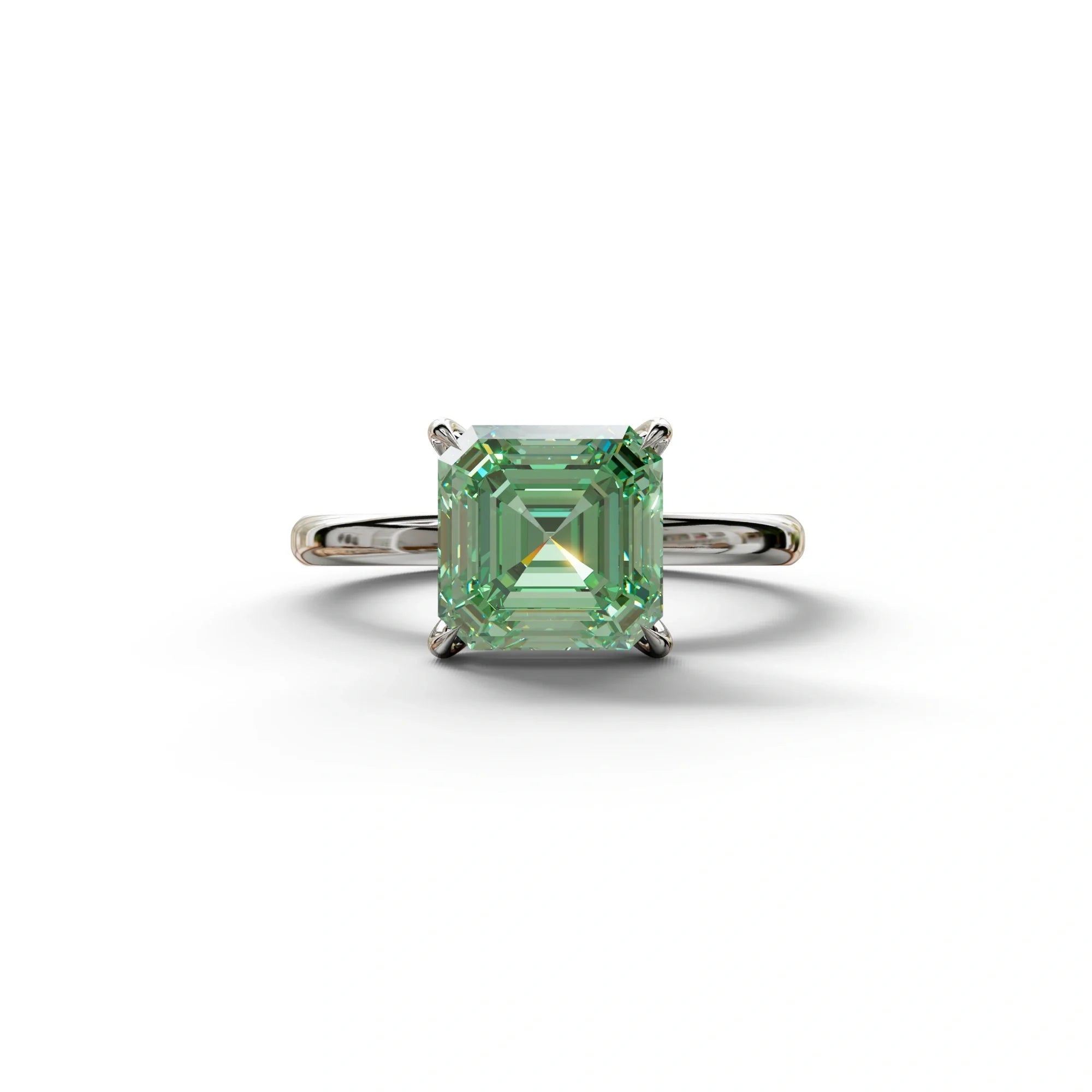 Green Asscher Cut Solitaire Lab Grown Diamond Engagement Ring - Fabriciana - 2 Carat / 10K Solid Gold / White Gold