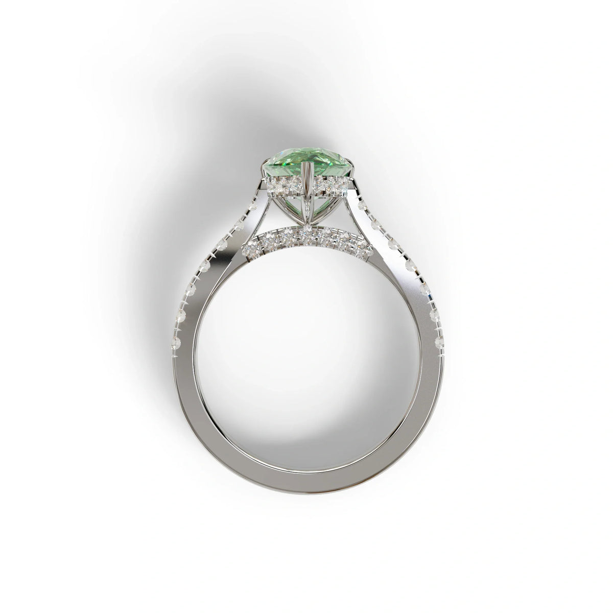 2 Carat Green Pear Shaped Hidden Halo Lab Diamond Engagement Ring - Teardrop