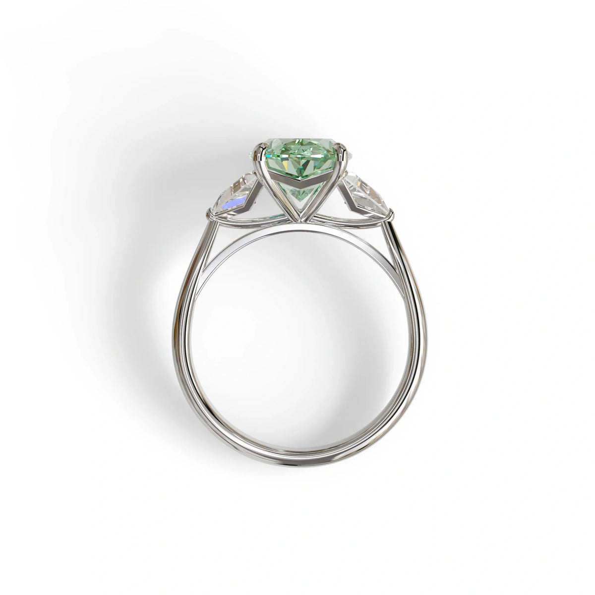 3Ct Green Oval Cut Lab Grown Diamond Three Stone Engagement Ring - Myza