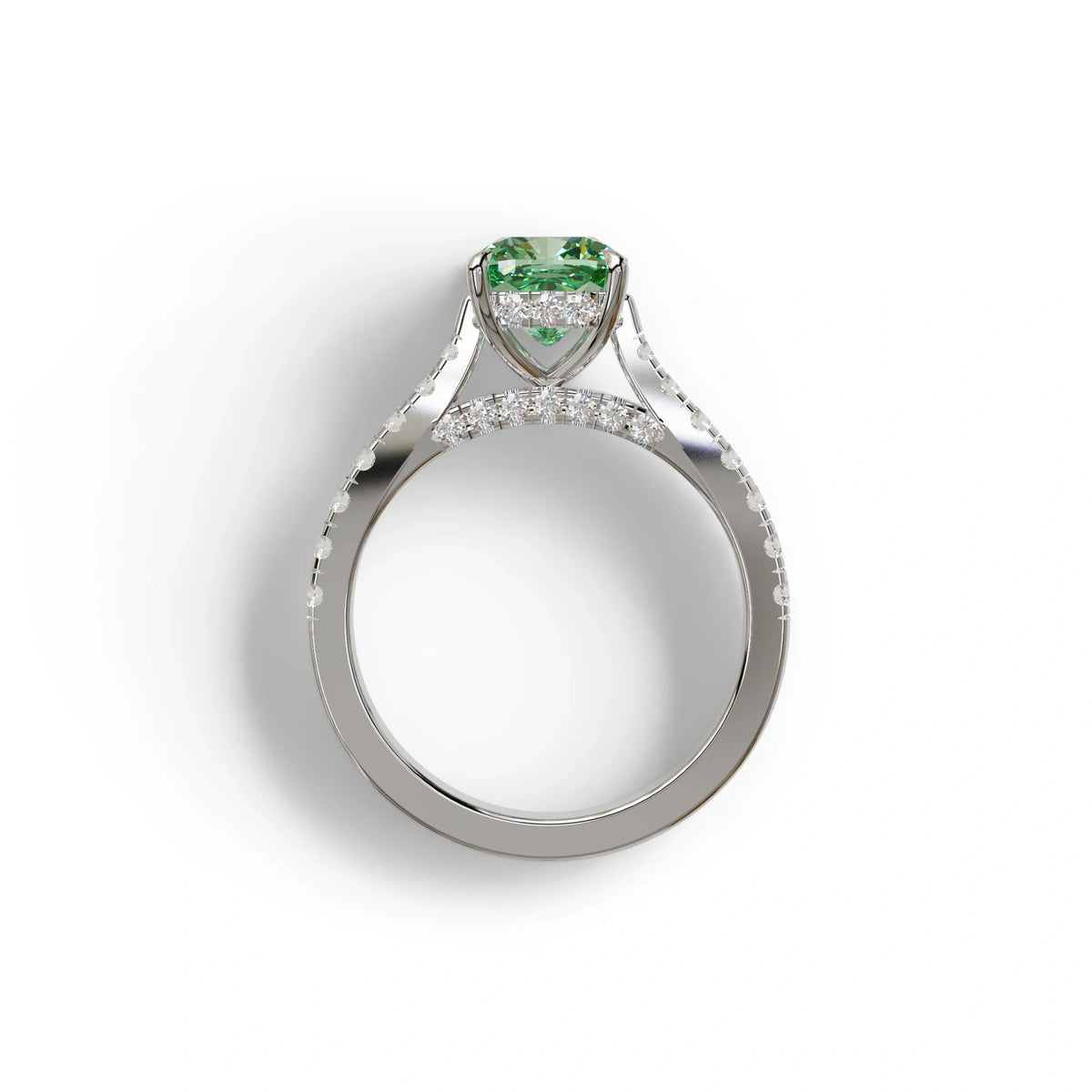 2 Carat Green Color Cushion Cut Lab Diamond Engagement Ring set - Leo
