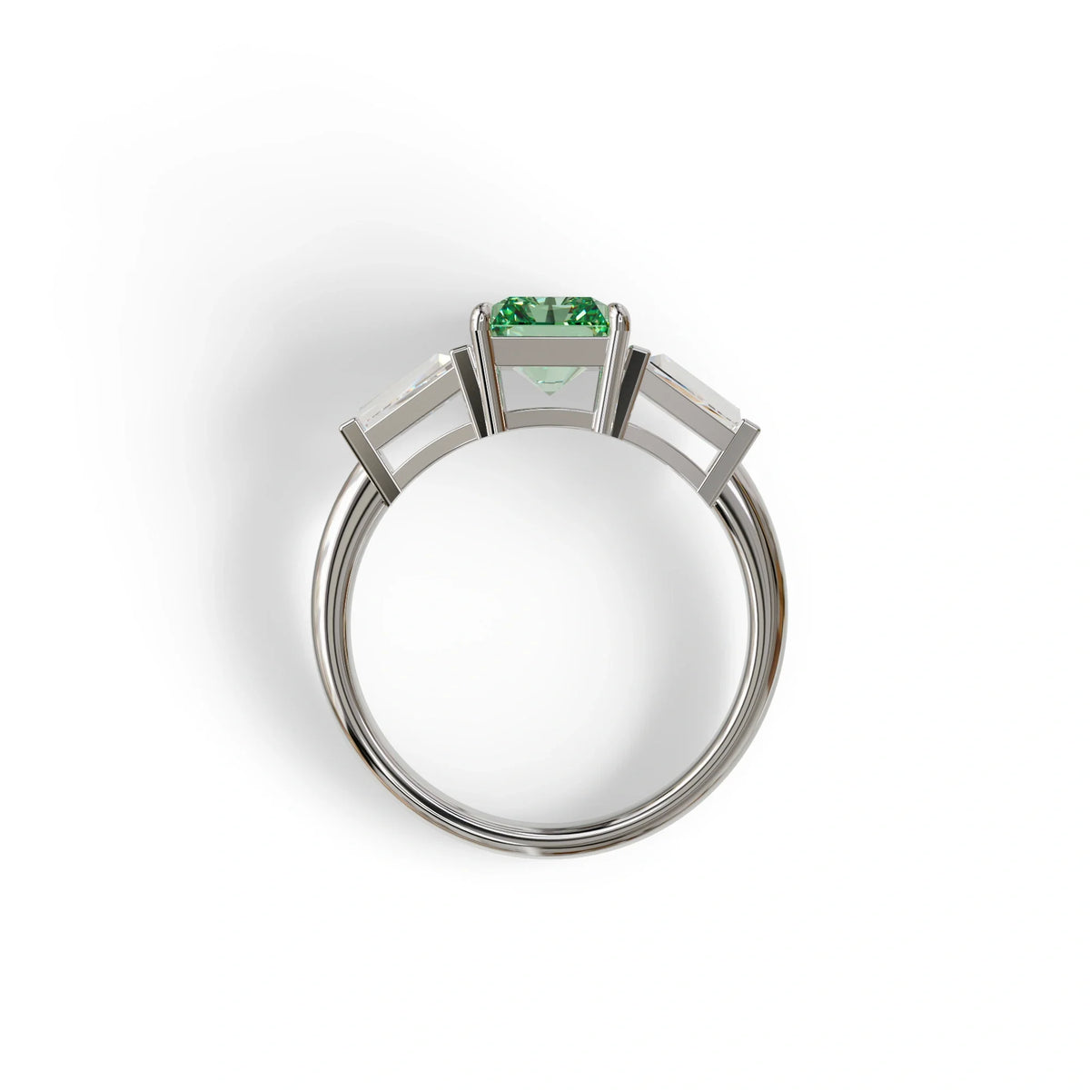 3Ct Green Radiant & Tapered Cut Lab Grown Diamond Three Stone Engagement Ring - Yana