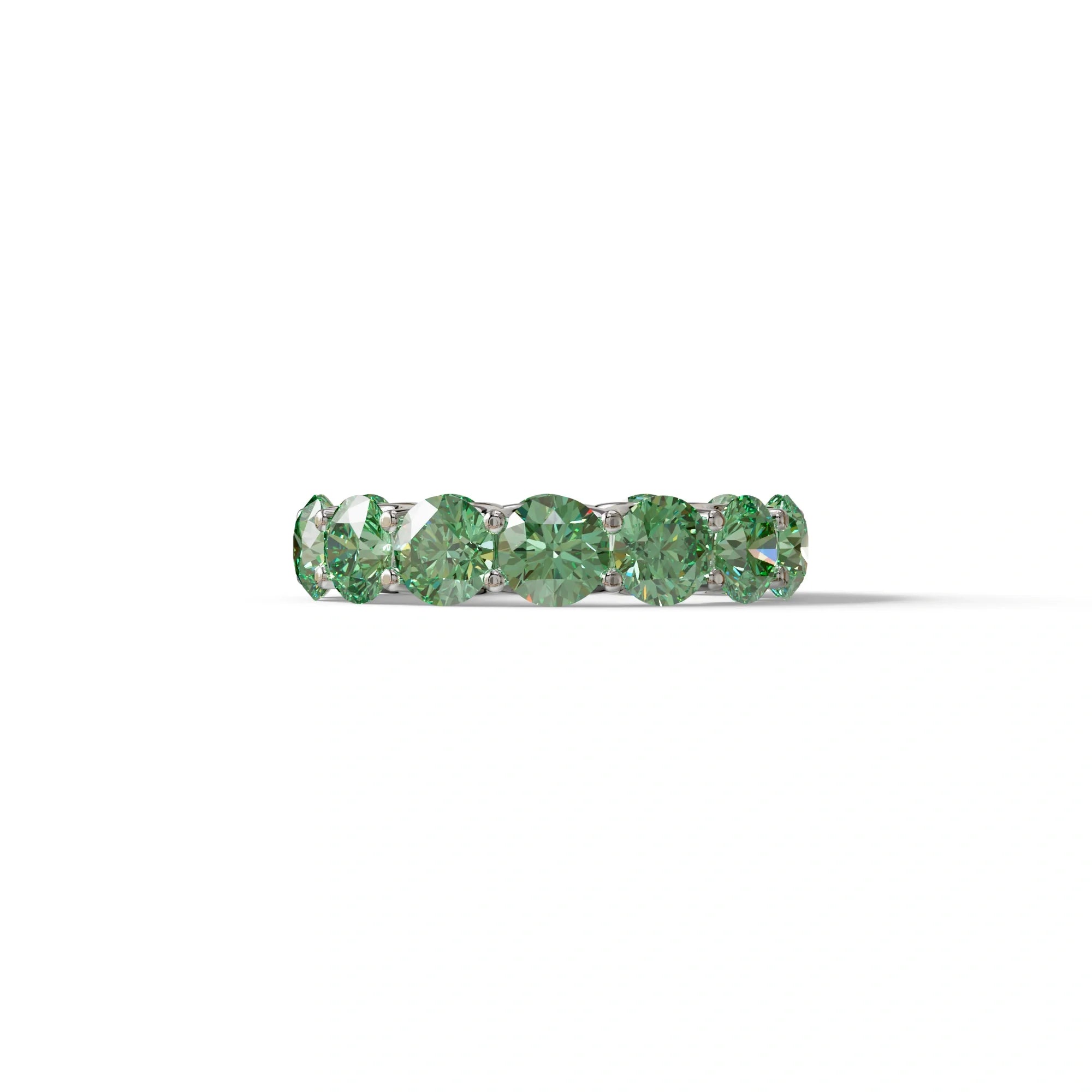 Green Round Brilliant Diamond Full Eternity Band in 18k Yellow Gold – Scalloped U-Prong Setting - 10K Solid Gold