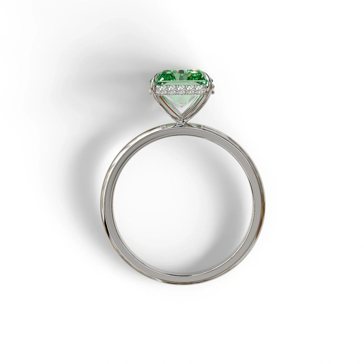 3 Carat Fancy Green Radiant Cut Hidden Halo Lab Grown Diamond Engagement Ring