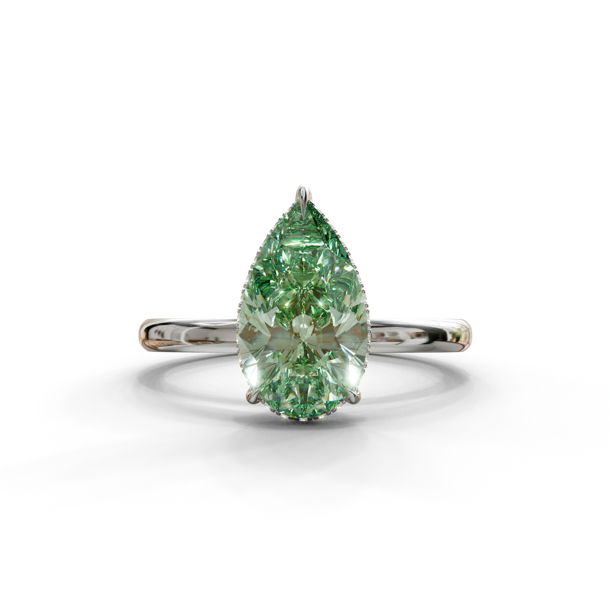 3.5 Carat Green Pear Cut Hidden Halo Lab Diamond Ring - 10K Solid Gold / White Gold