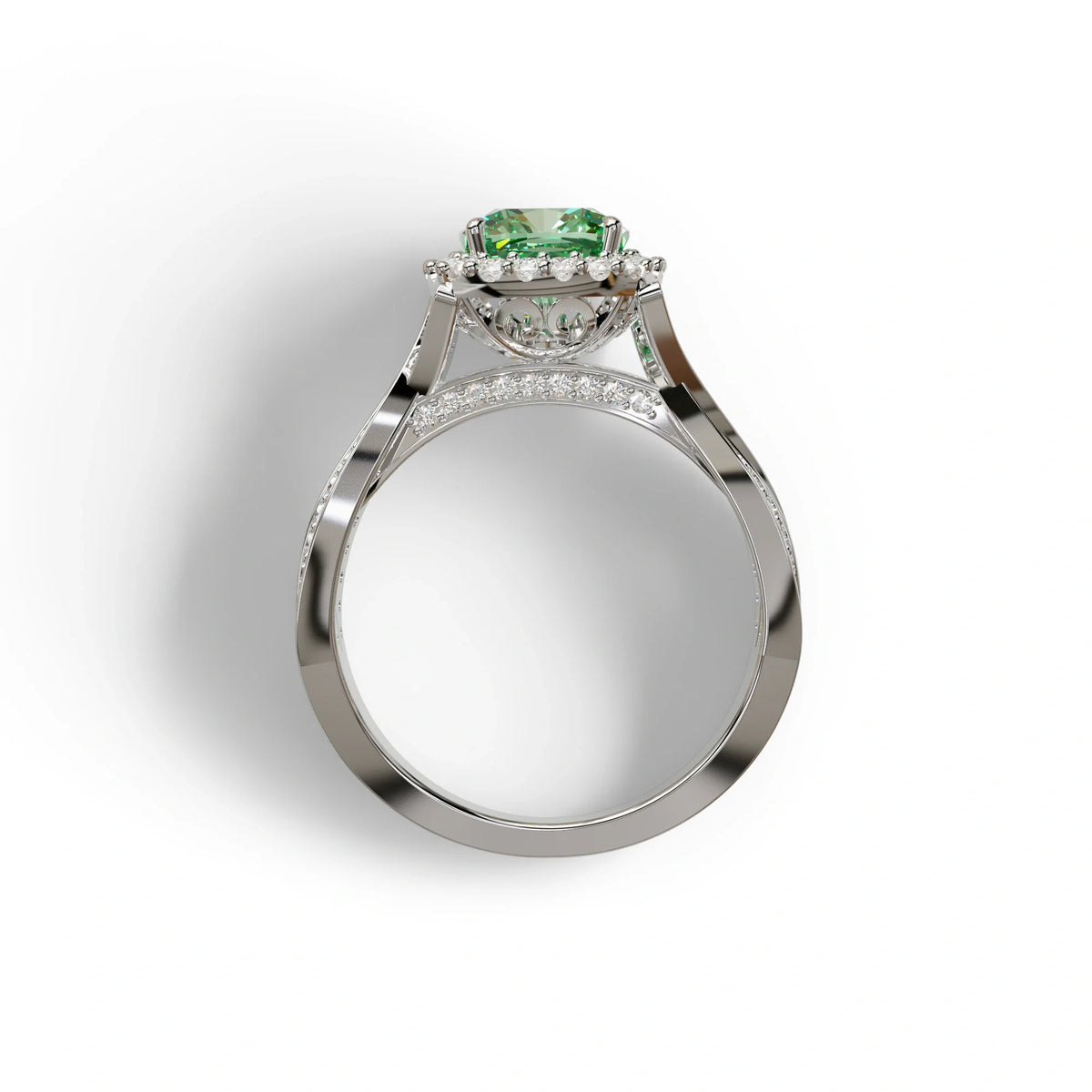 3 Carat Green Cushion Cut Lab Grown Halo Diamond Engagement Ring - Odessa