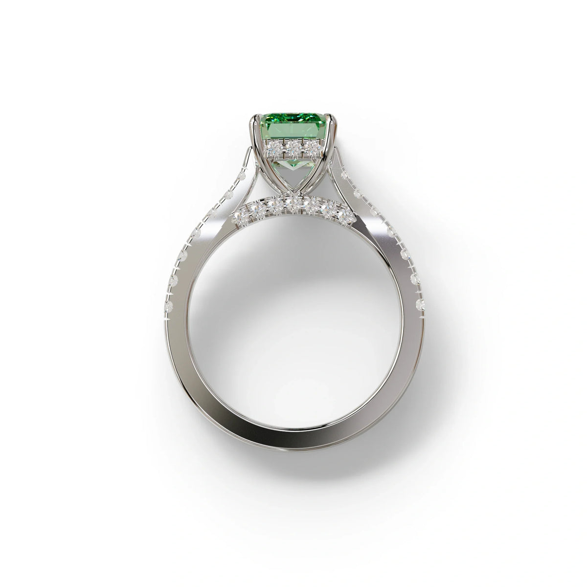 2 Carat Green Emerald Cut Hidden Halo & Pave Lab Diamond Ring - Siara