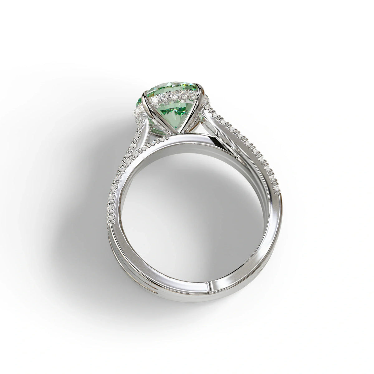 2 Carat Green Round Cut Hidden Halo Lab & Pave Lab Diamond Ring - Je t’aime