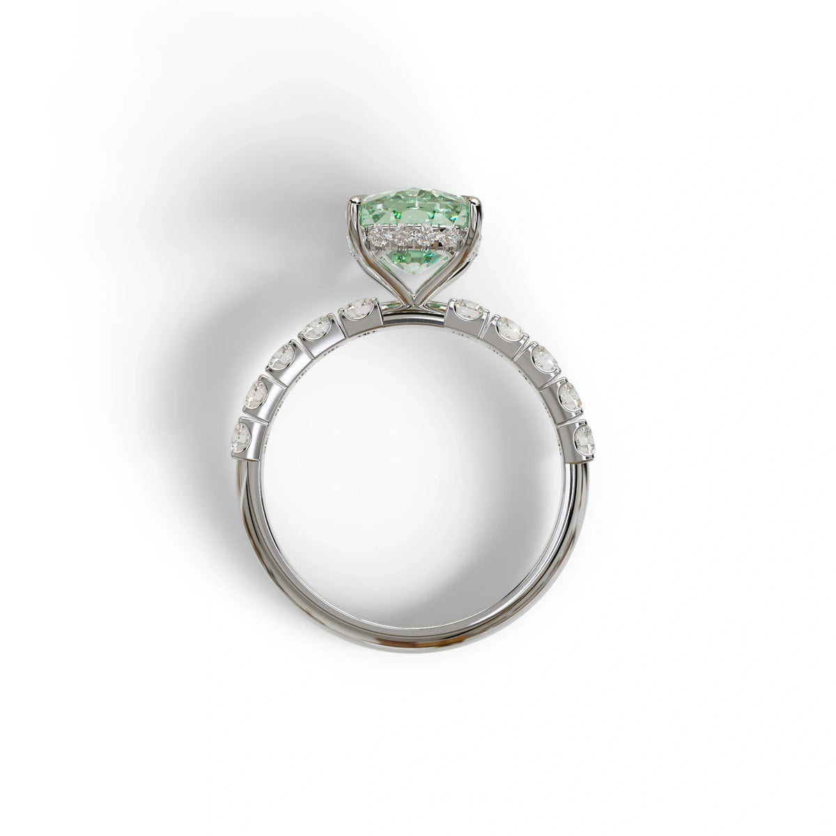 4 Carat Green Cushion Cut Hidden Halo Eternity Lab Diamond Engagement Ring - Sandrine