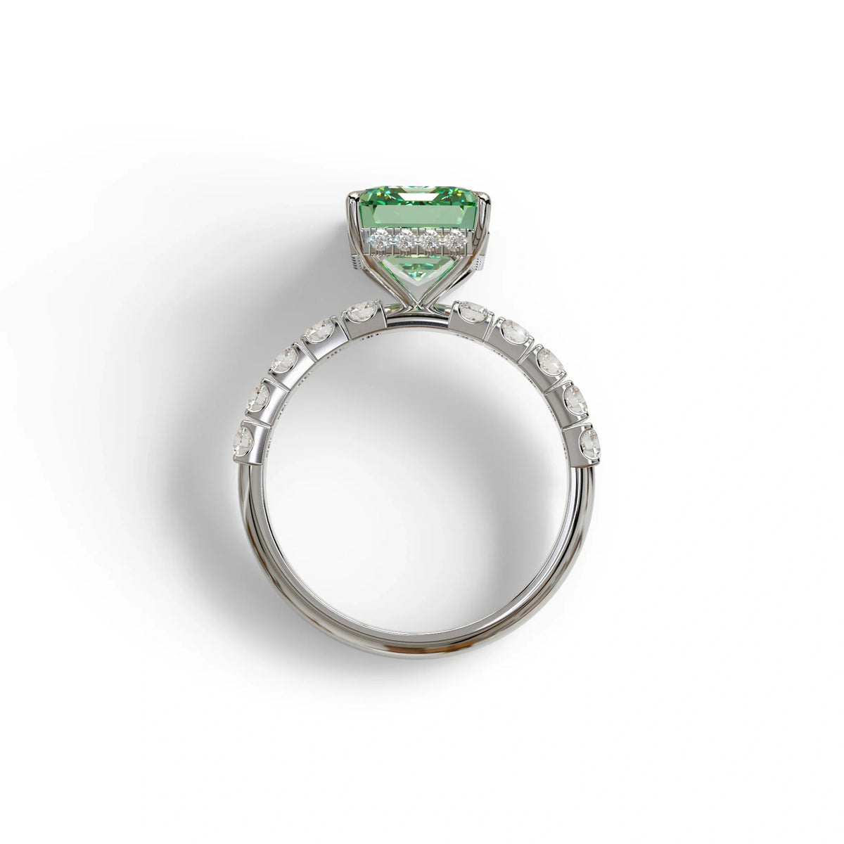 3 Carat Green Emerald Cut Hidden Halo Lab Diamond Engagement Ring - Luminary