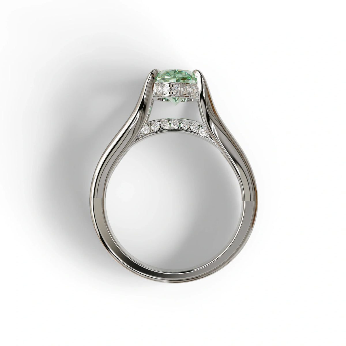 3 carat Fancy Vivid Green Oval Cut Lab Grown Diamond Pave set Engagement Ring– Beverly