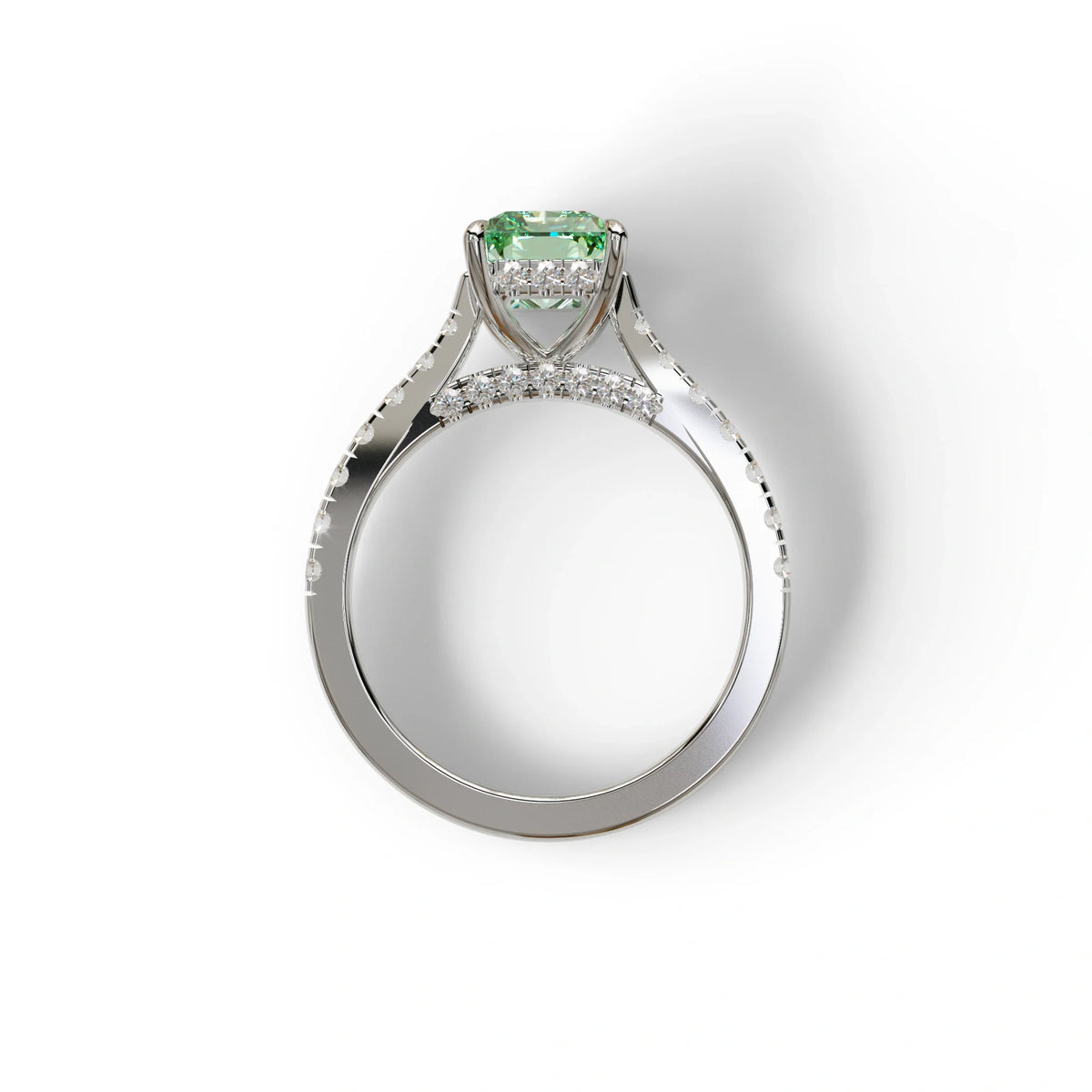 2 Carat Green Radiant Cut Halo & Pave Lab Grown Diamond Ring- Asphalt