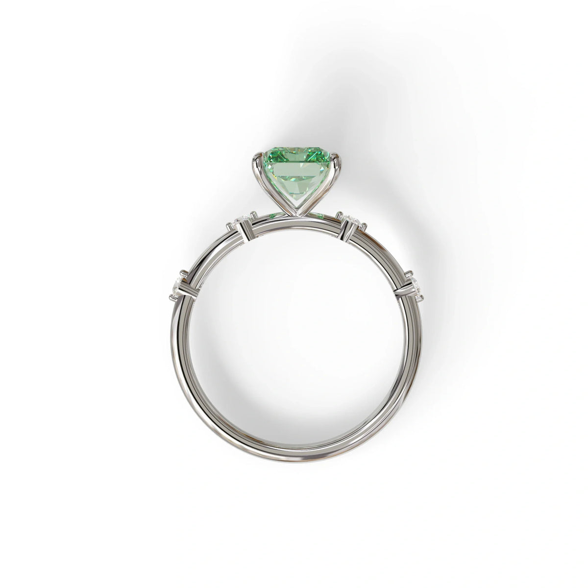 2 Ct Fancy Vivid Green Radiant Cut Lab Grown Diamond Engagement Ring | Space-Chanel Setting - Elaria