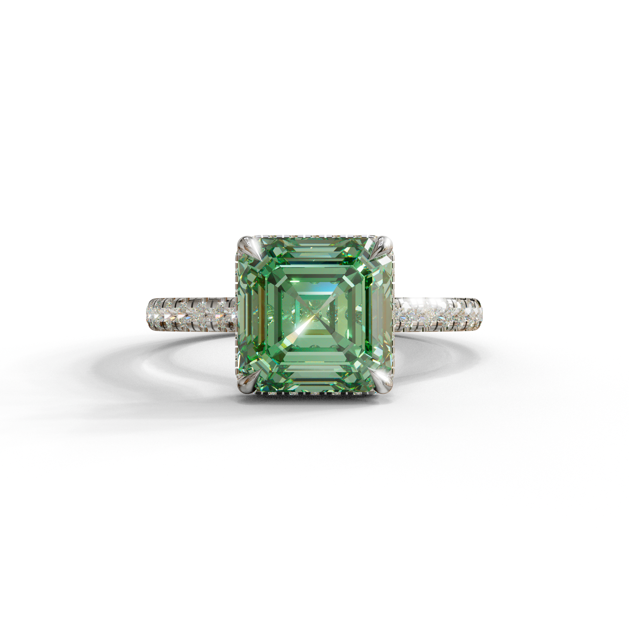3.5 Carat Green Asscher‑Cut Lab Diamond Engagement Ring with Halo and Pavé Accents - 10K Solid Gold / White Gold