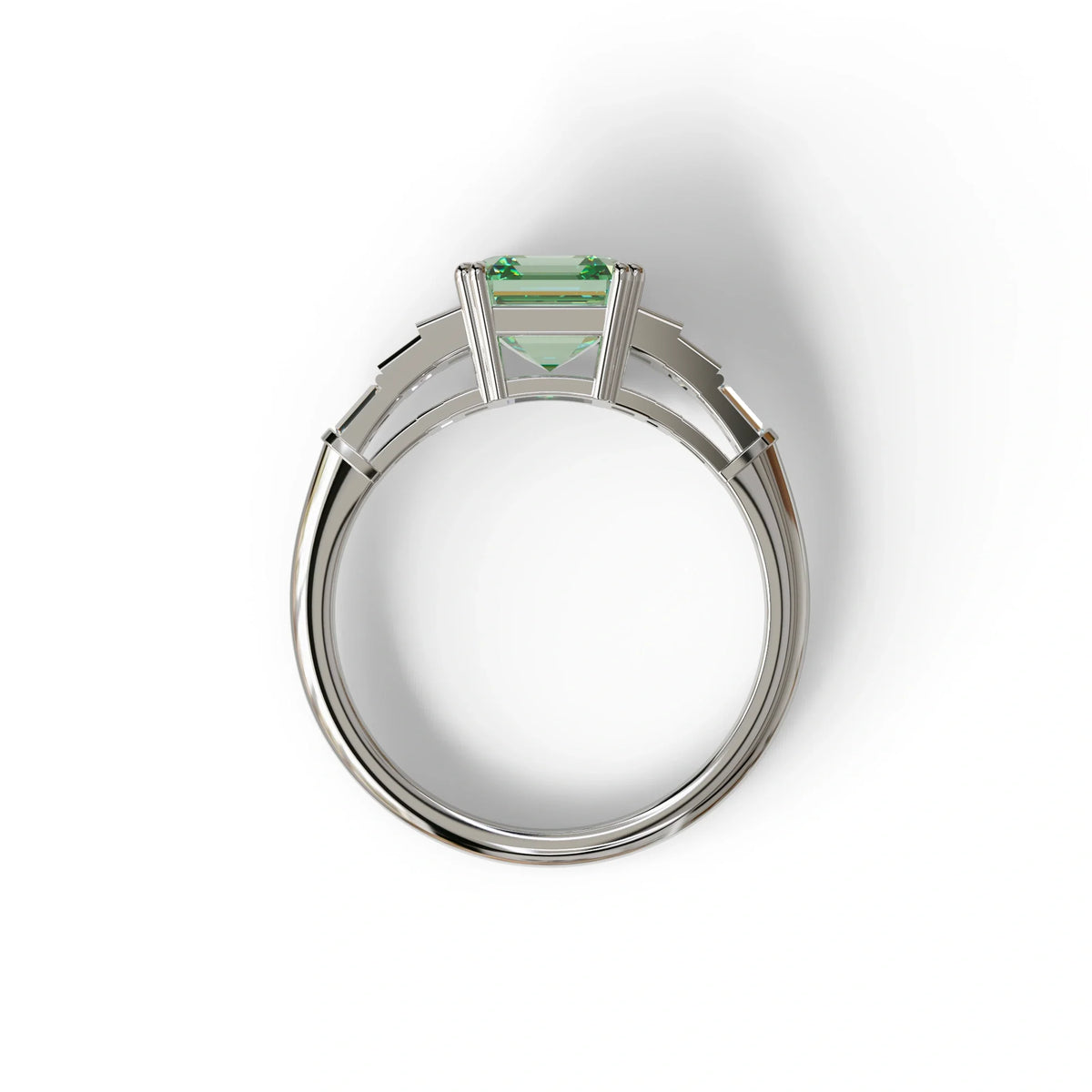 3 Carat Green Asscher Three Stone Lab grown Diamond Ring - Vetra