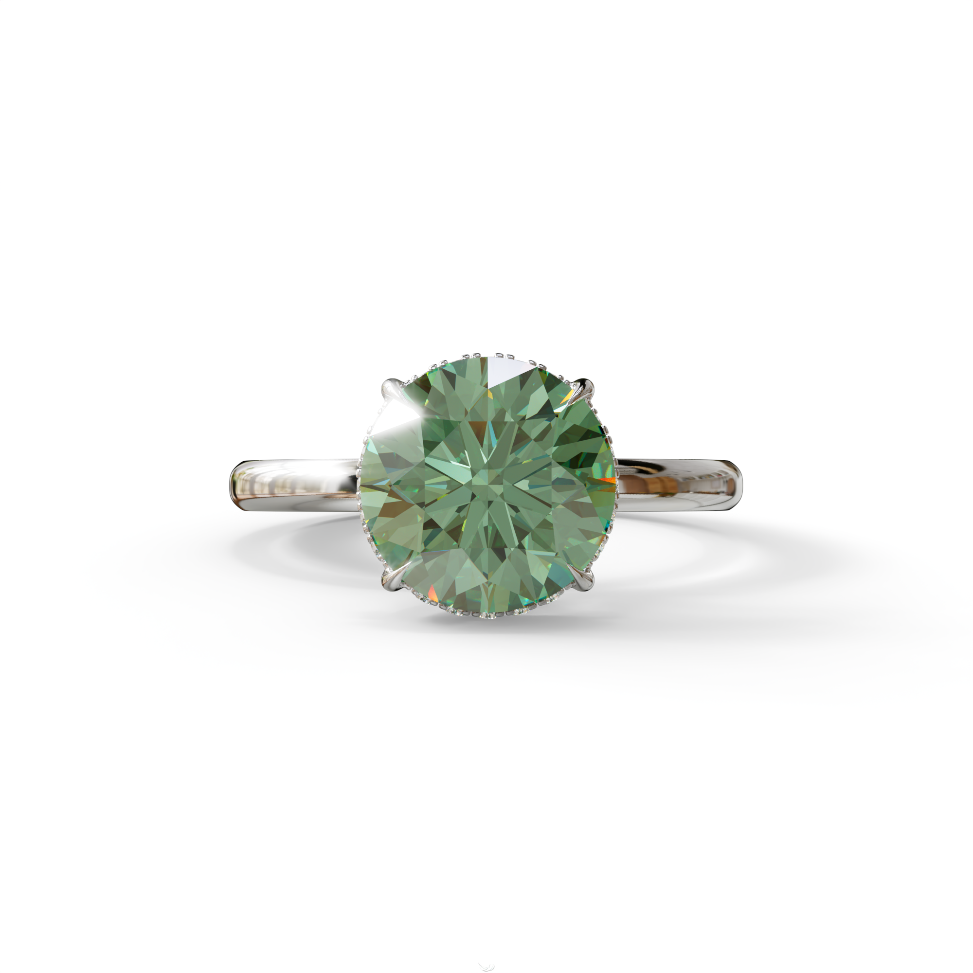 3 Carat Round Green Hidden Halo Lab Diamond Ring - Luxe Cercle - 10K Solid Gold / White Gold