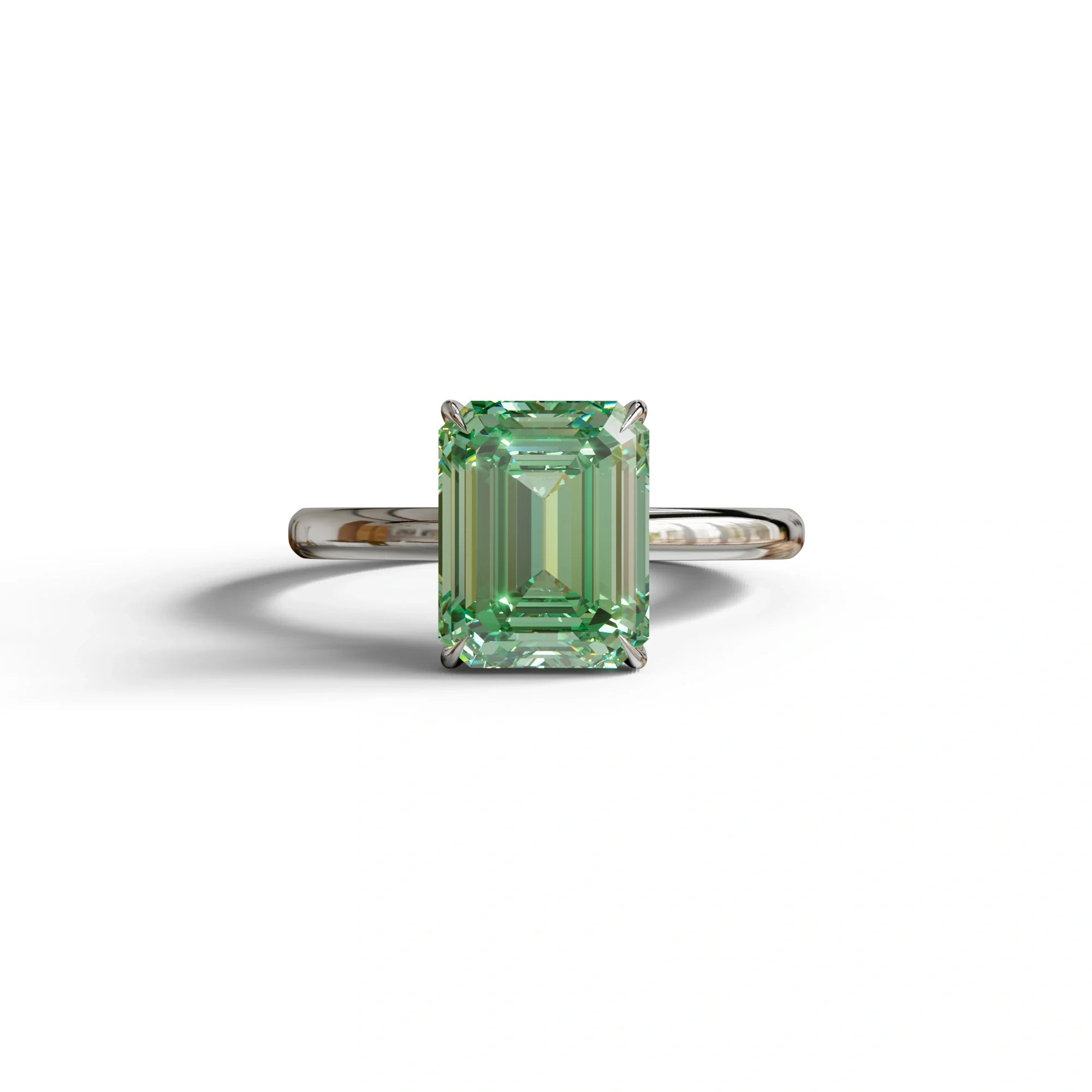 Green Emerald Cut Solitaire Lab Grown Diamond Engagement Ring - Vanessa - 2 Carat / 10K Solid Gold / White Gold